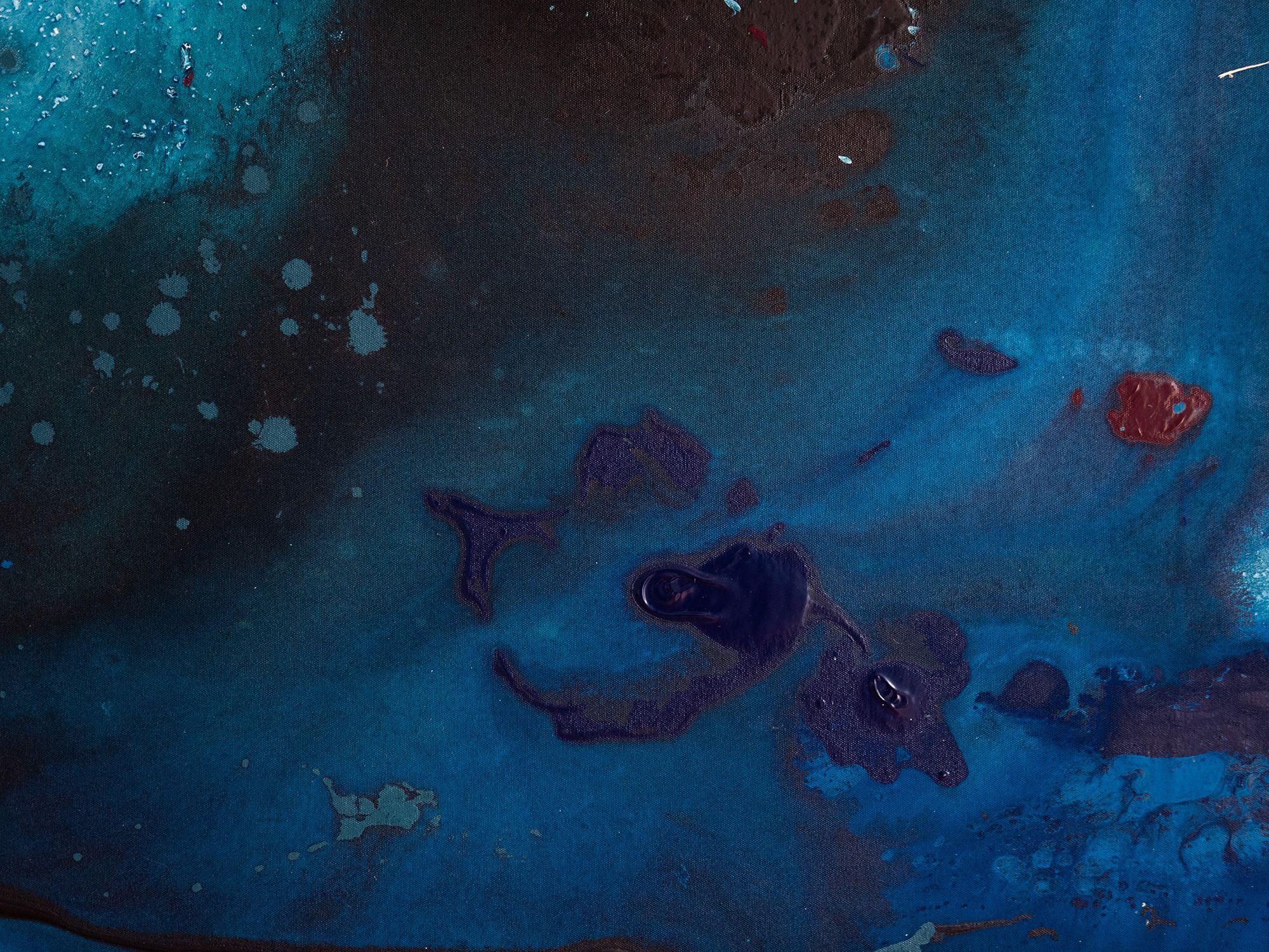 Pesci, acrilico su tela, 140x210 cm, 2022 :: Pittura :: Astratto :: Questo pezzo viene fornito con un certificato ufficiale di autenticità firmato dall'artista :: Pronto da appendere: No :: Firmato: Yes :: Posizione della firma: retro :: Tela ::