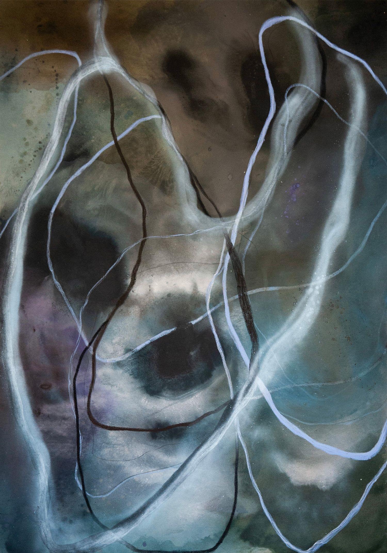 The Serpent. Acrylic, oil pastel, graphite, spray paint on raw canvas, 200x140 cm, 2024 :: Painting :: Abstract Expressionism :: This piece comes with an official certificate of authenticity signed by the artist :: Ready to Hang: No :: Signed: Yes