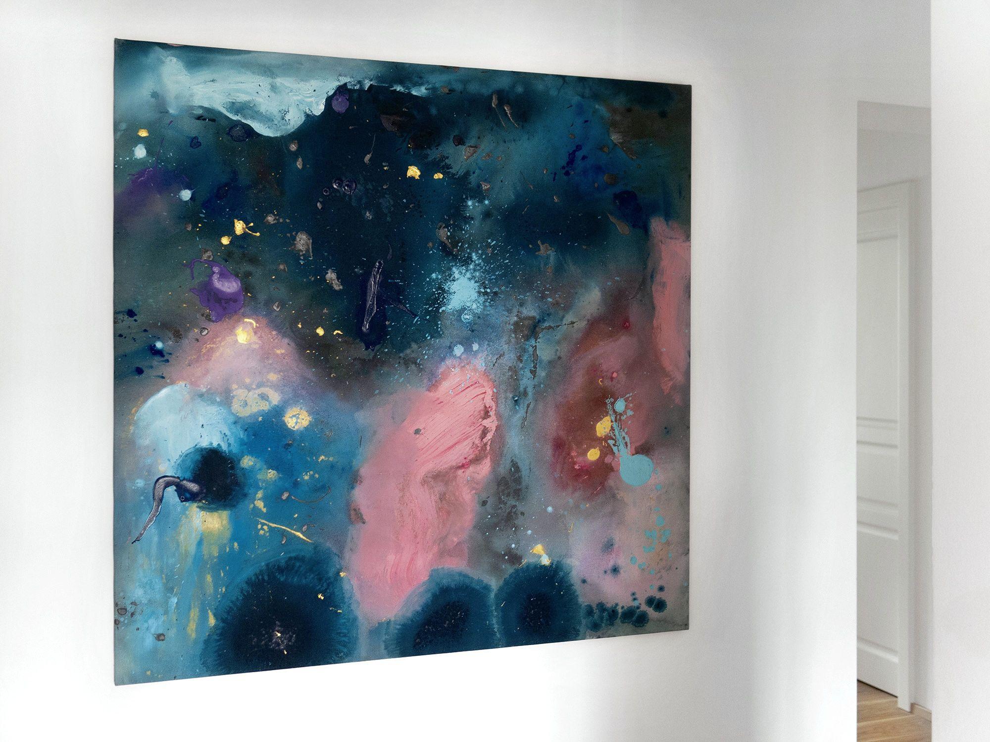 Unus mundus, Pintura, Acrílico sobre lienzo - Abstract Painting Azul de Ordo  Amoris