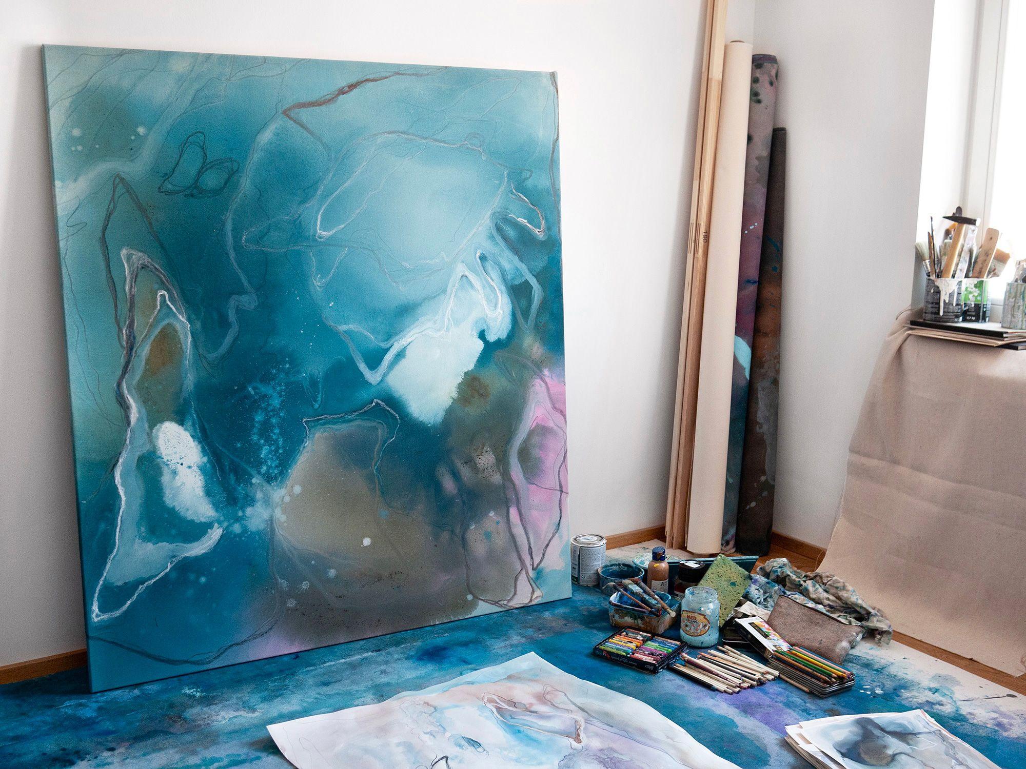 Vieux silence, Pittura, Acrilico su tela - Abstract Painting Blu di Ordo  Amoris