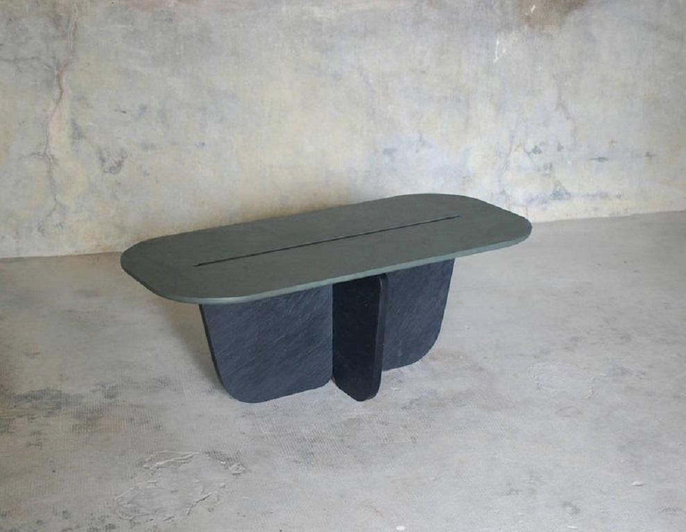 Ordonne coffee table Signed by Frederic Saulou
Frederic Saulou
Materials: Argentina green slate - Trélazé black slate
Dimensions: W 110 x D 55 x H 42 cm
Edition of eight.
Signed and numbered.

“While wandering in the streets I have been observing
