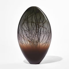 Ore Eclipse in Coffee & Grey, Brown/Black Glass Sculpture by Enemark & Thompson