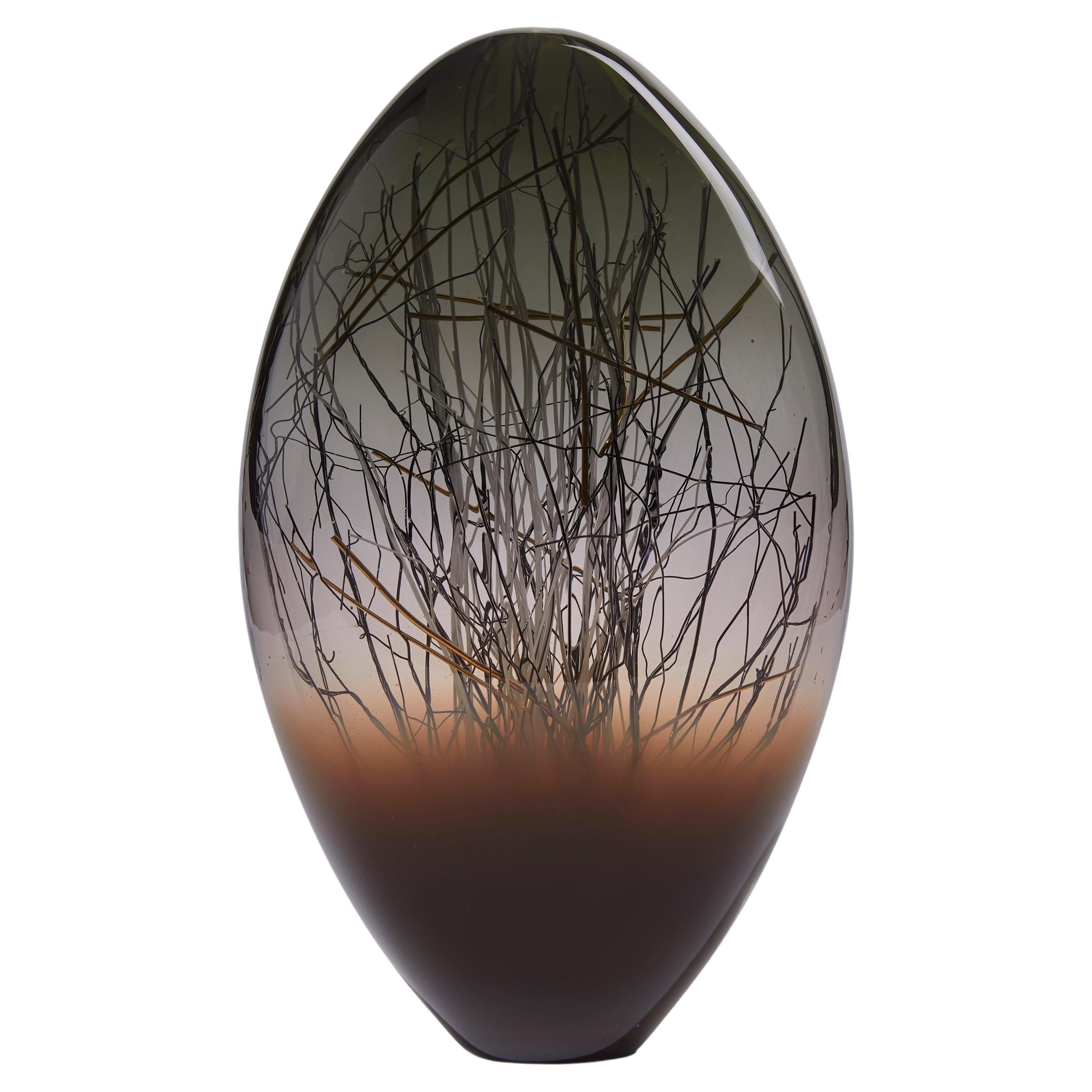 Ore Eclipse in Coffee & Grey, Brown/Black Glass Sculpture by Enemark & Thompson