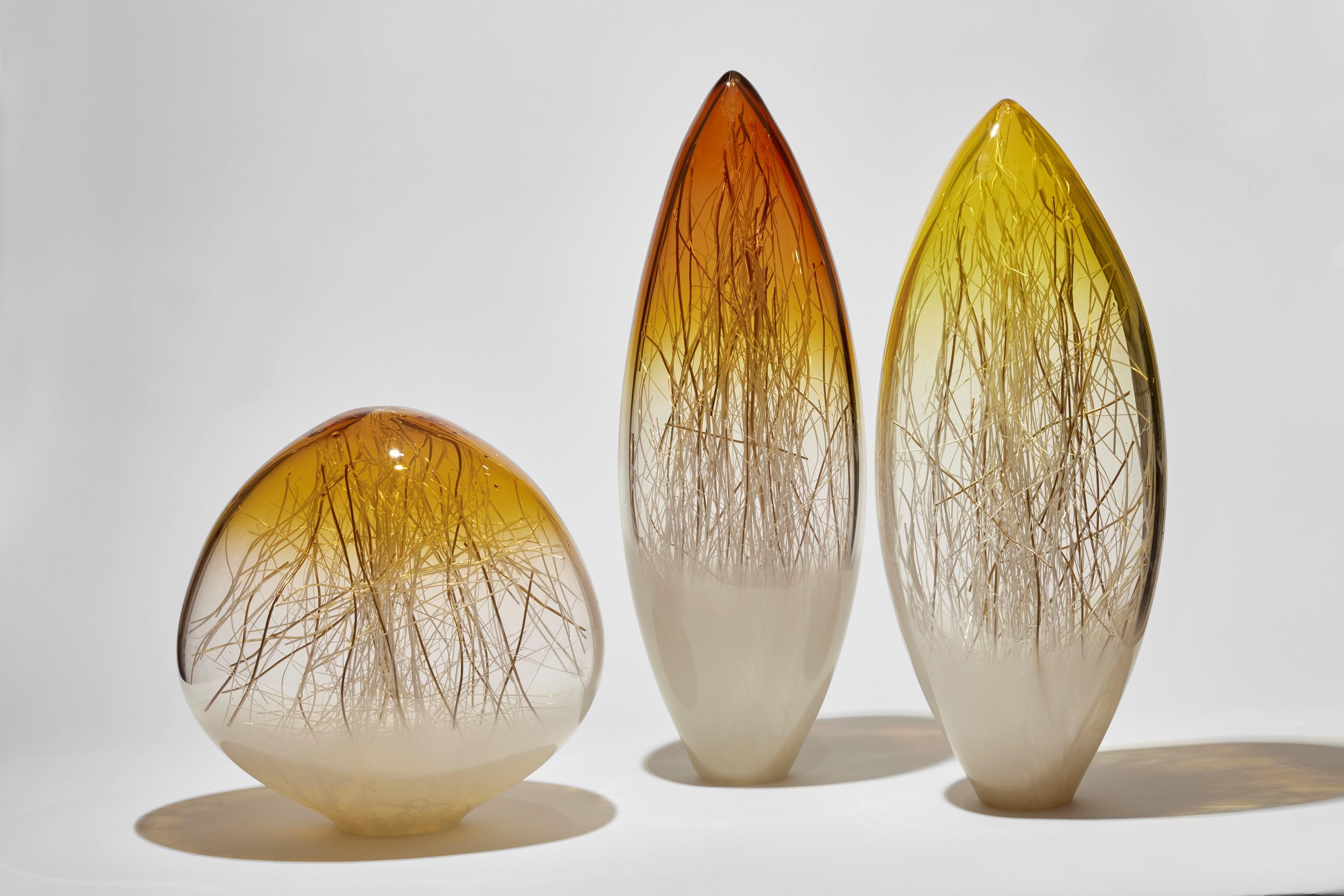 Ore in Amber & Ecru with Gold, a Glass & Gold Sculpture by Enemark & Thompson 4