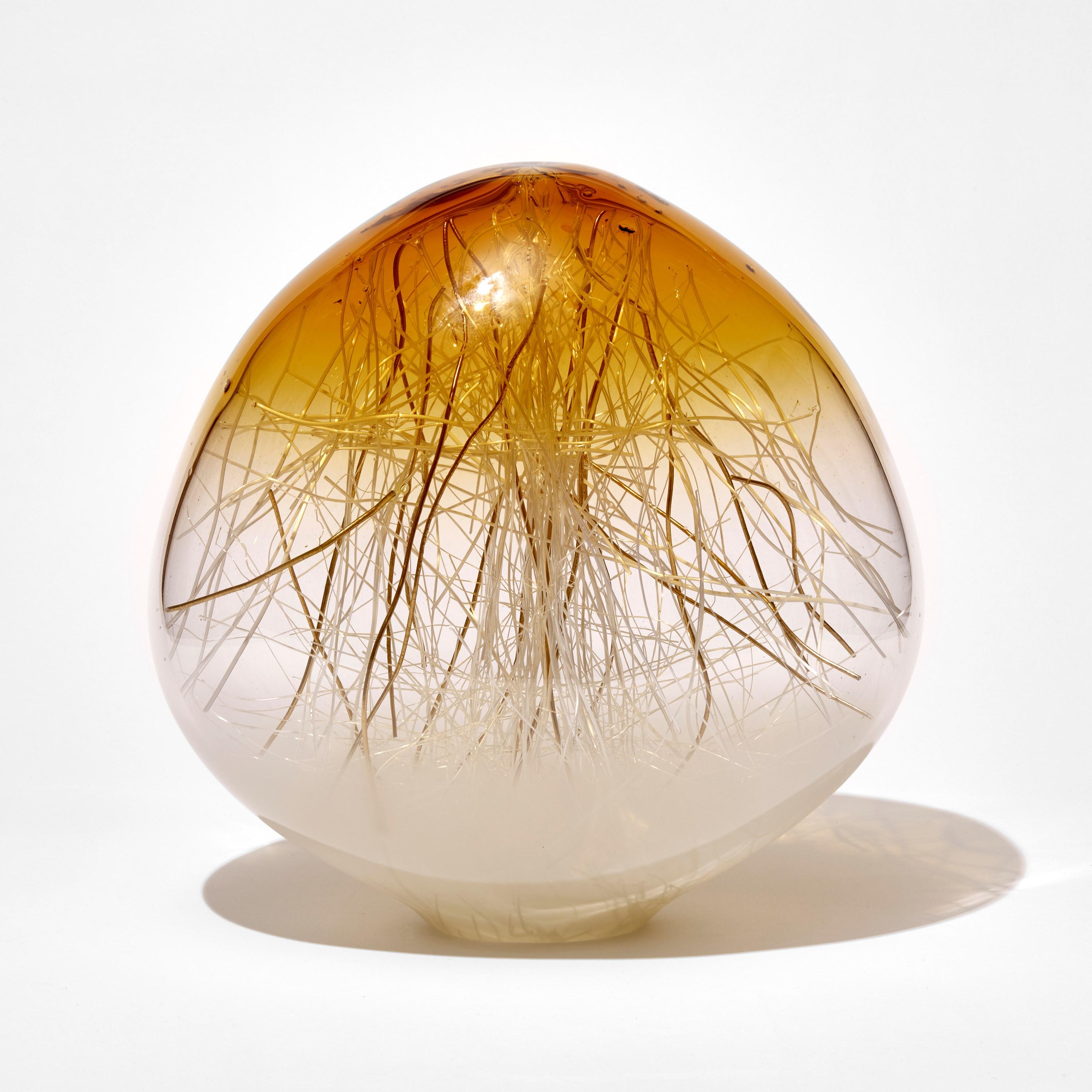Organic Modern Ore in Amber & Ecru with Gold, a Glass & Gold Sculpture by Enemark & Thompson