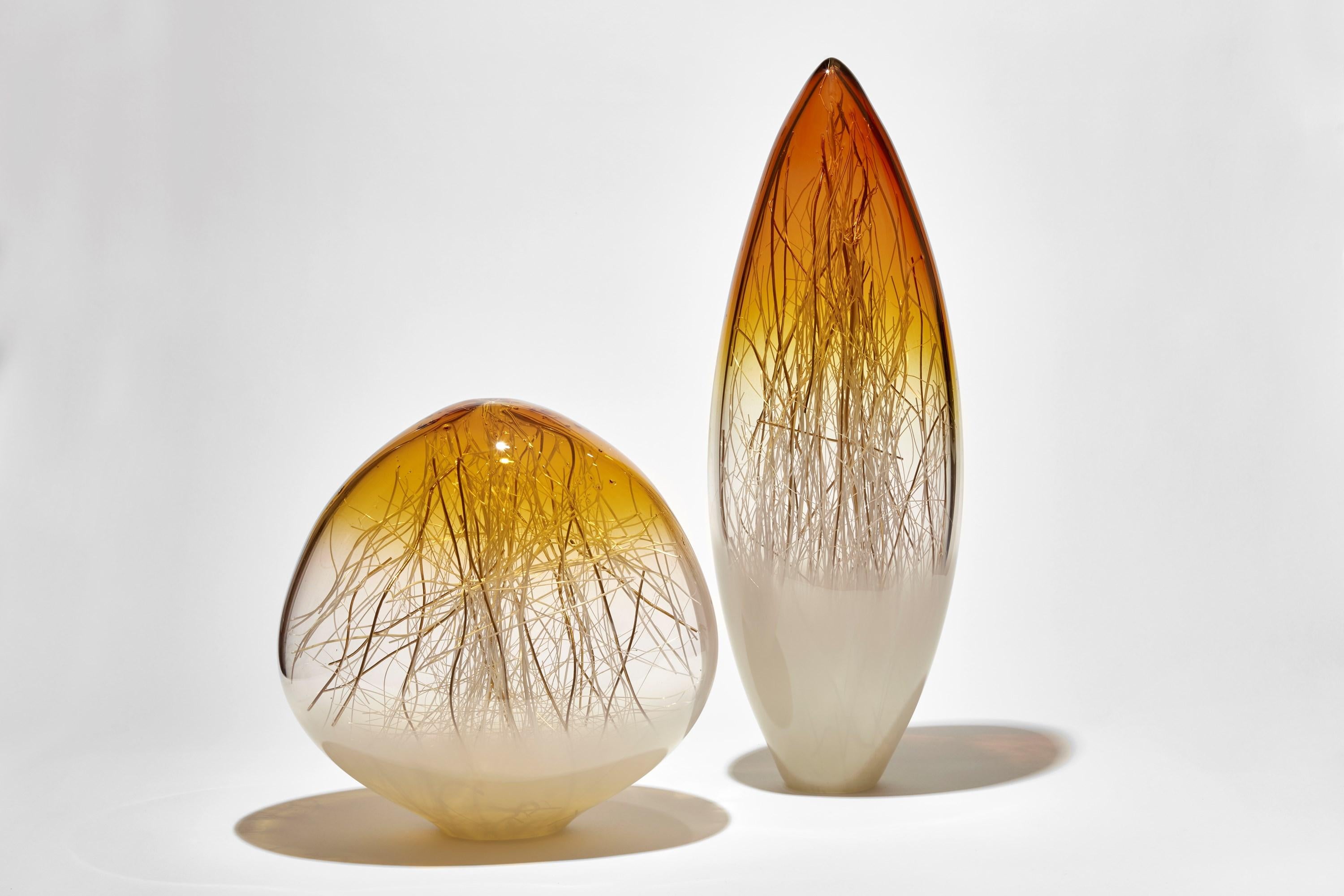 Hand-Crafted Ore in Amber & Ecru with Gold, a Glass Sculpture by Enemark & Thompson For Sale