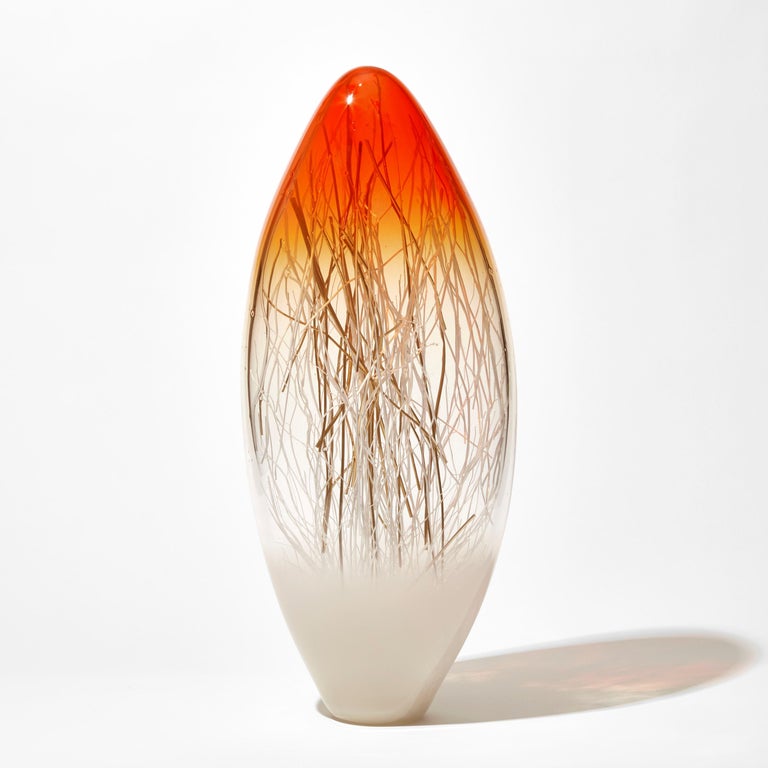 Organic Modern Ore in Bright Orange & Ecru with Gold, a glass sculpture by Enemark & Thompson For Sale