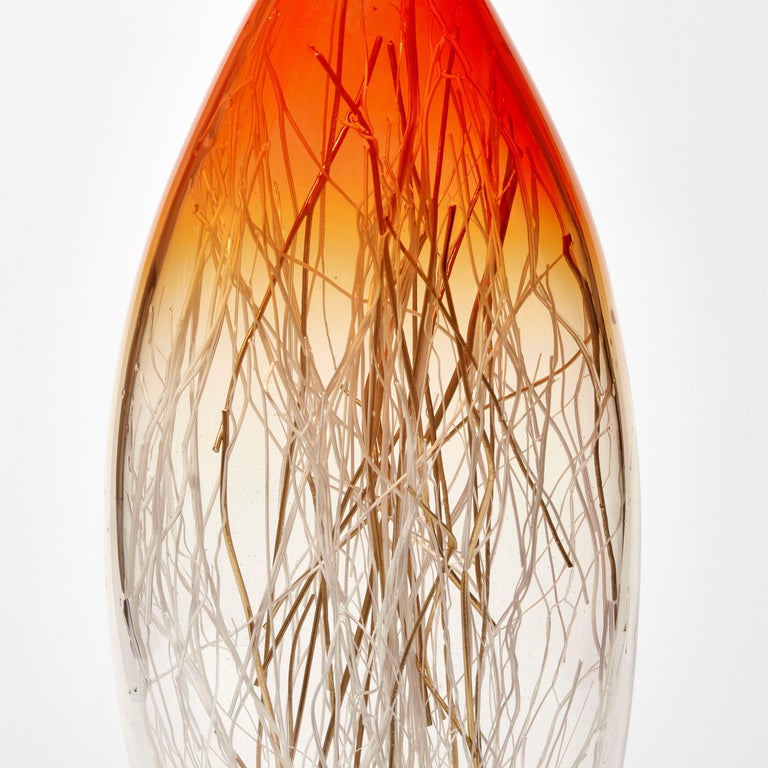 Hand-Crafted Ore in Bright Orange & Ecru with Gold, a glass sculpture by Enemark & Thompson For Sale