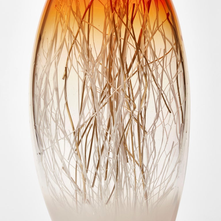 Ore in Bright Orange & Ecru with Gold, a glass sculpture by Enemark & Thompson In New Condition For Sale In London, GB
