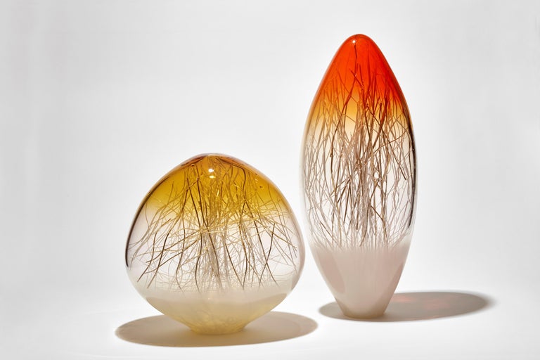 Contemporary Ore in Bright Orange & Ecru with Gold, a glass sculpture by Enemark & Thompson For Sale