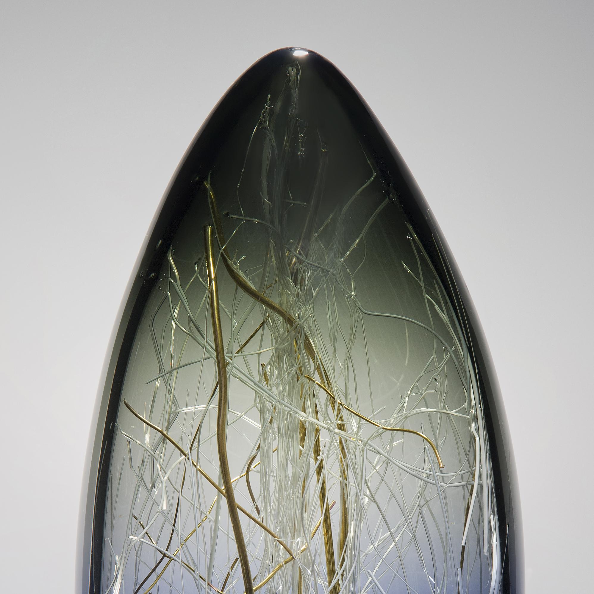 Organic Modern Ore in Grey and Navy, a Unique Glass & Gold Sculpture by Enemark & Thompson For Sale