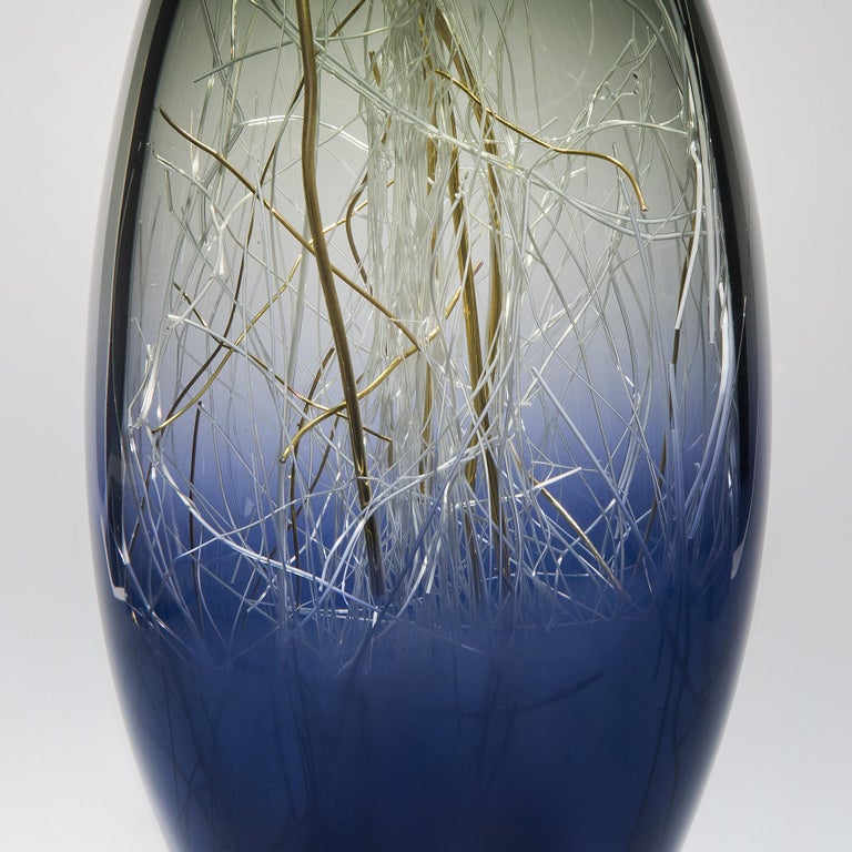 Hand-Crafted Ore in Grey and Navy, a Unique Glass & Gold Sculpture by Enemark & Thompson For Sale