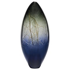 Ore in Grey and Navy, a Unique Glass & Gold Sculpture by Enemark & Thompson