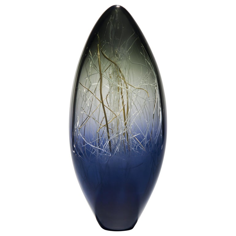 Ore in Grey and Navy, a Unique Glass & Gold Sculpture by Enemark & Thompson For Sale