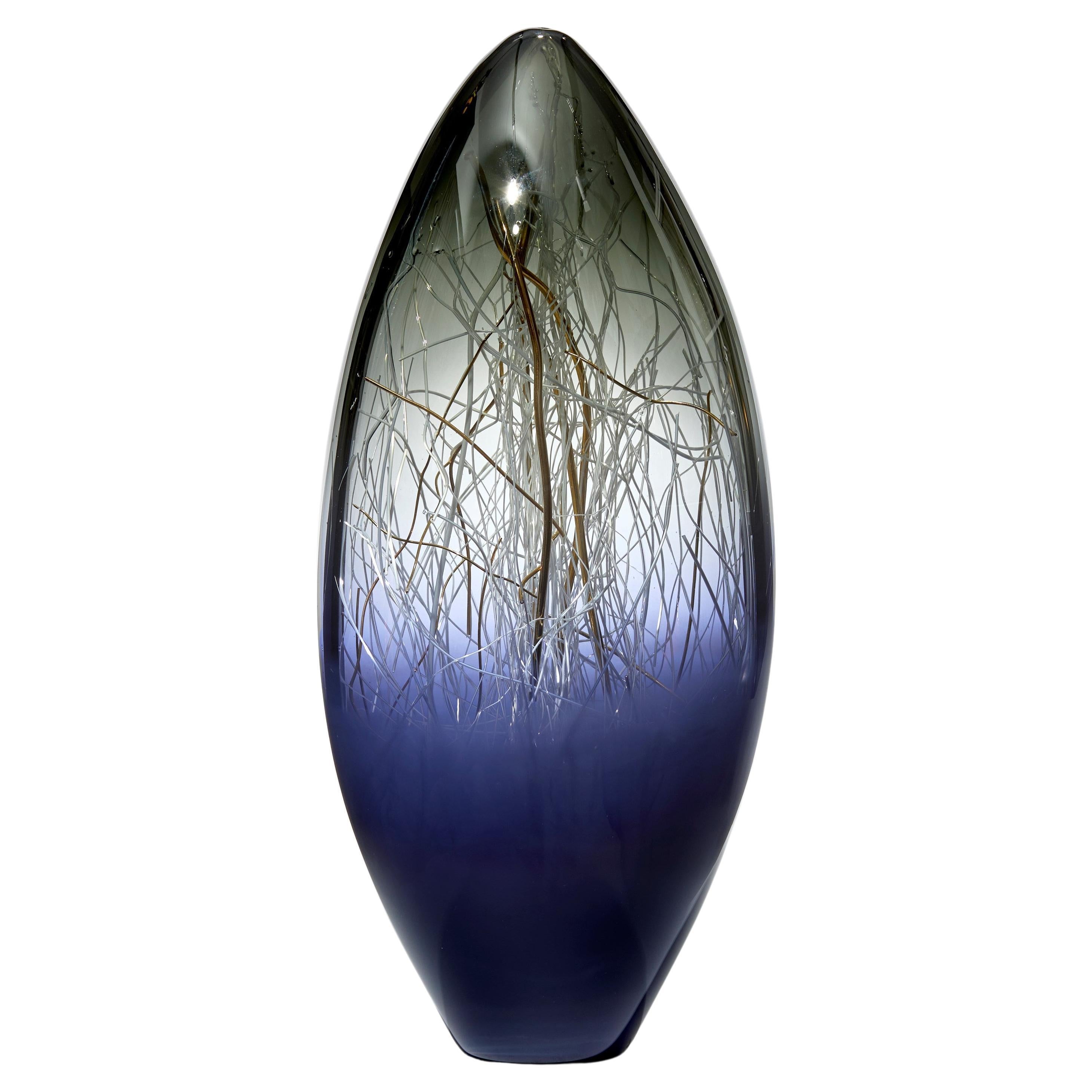 Ore in Grey and Navy, a Unique Glass & Gold Sculpture by Enemark & Thompson