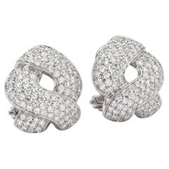 18k White Gold Braided Knot Stud Earrings with Diamond Pavé