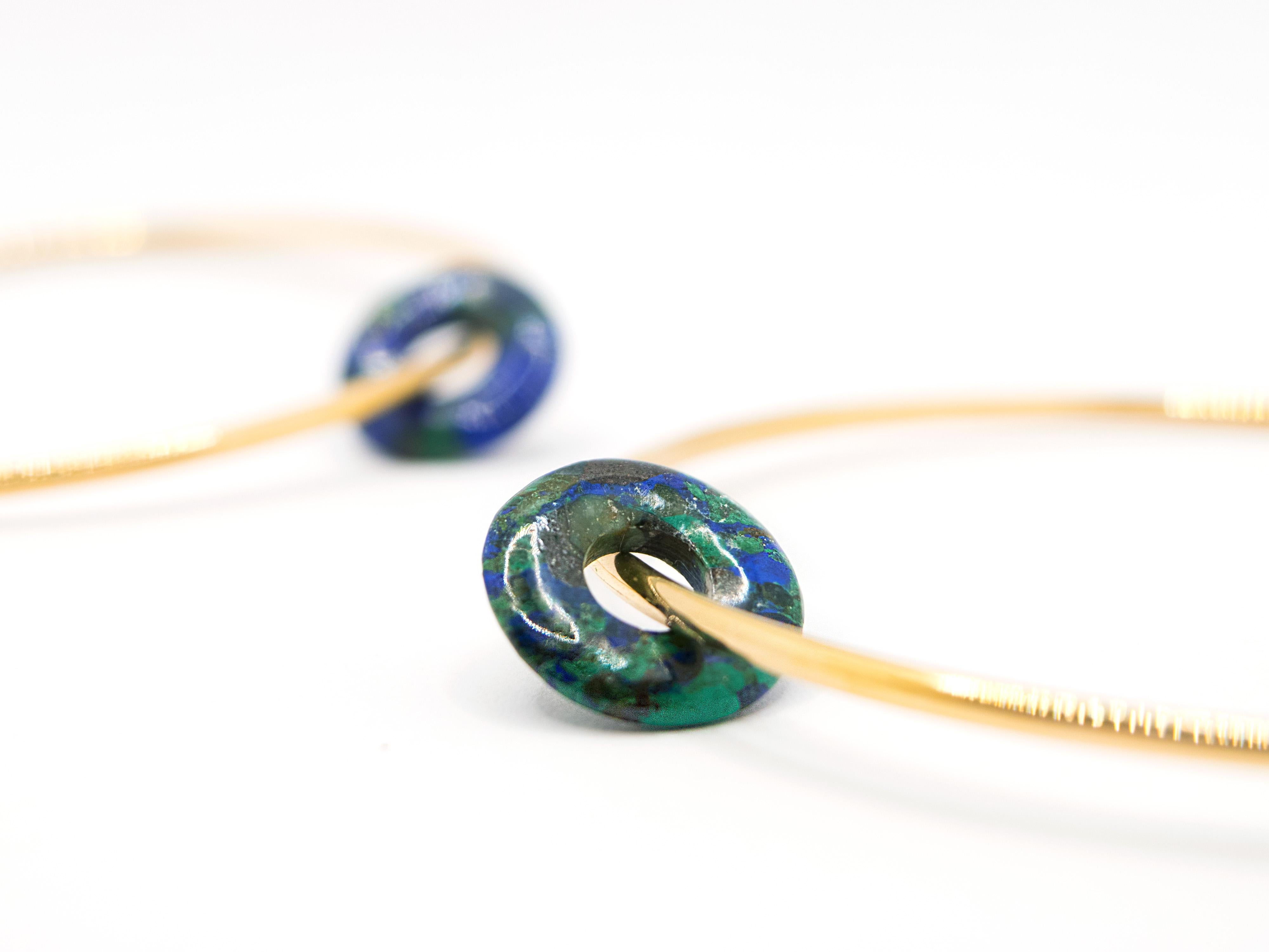 18 Kt Gold and Azurite Hoop Earrings In New Condition For Sale In Cattolica, IT