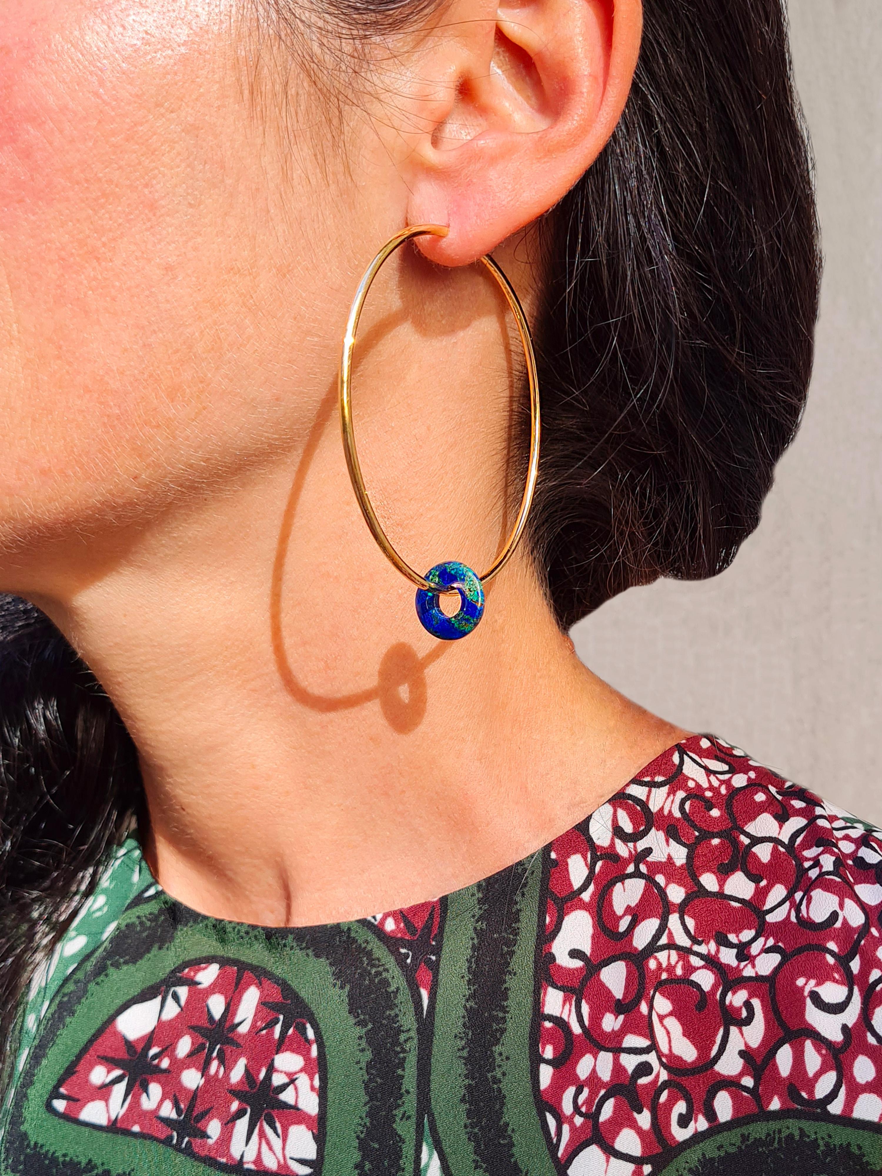 18 Kt Gold and Azurite Hoop Earrings For Sale 1