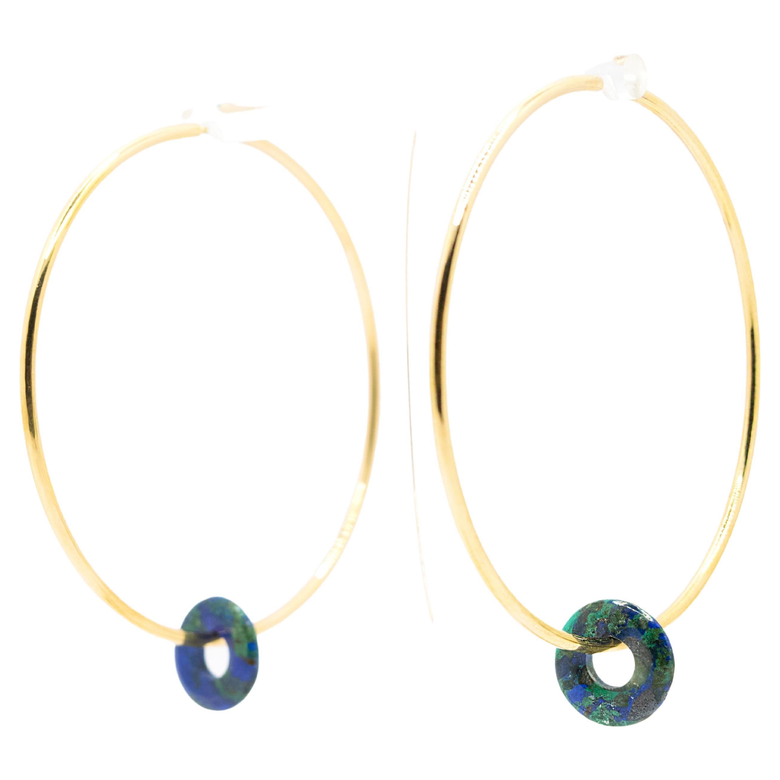 18 Kt Gold and Azurite Hoop Earrings For Sale
