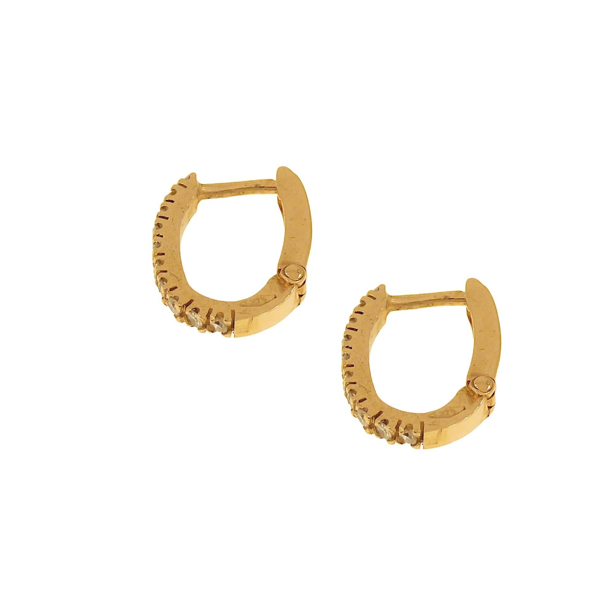 Contemporary Rose Gold Hoop Earrings with Diamonds Made in Italy For Sale