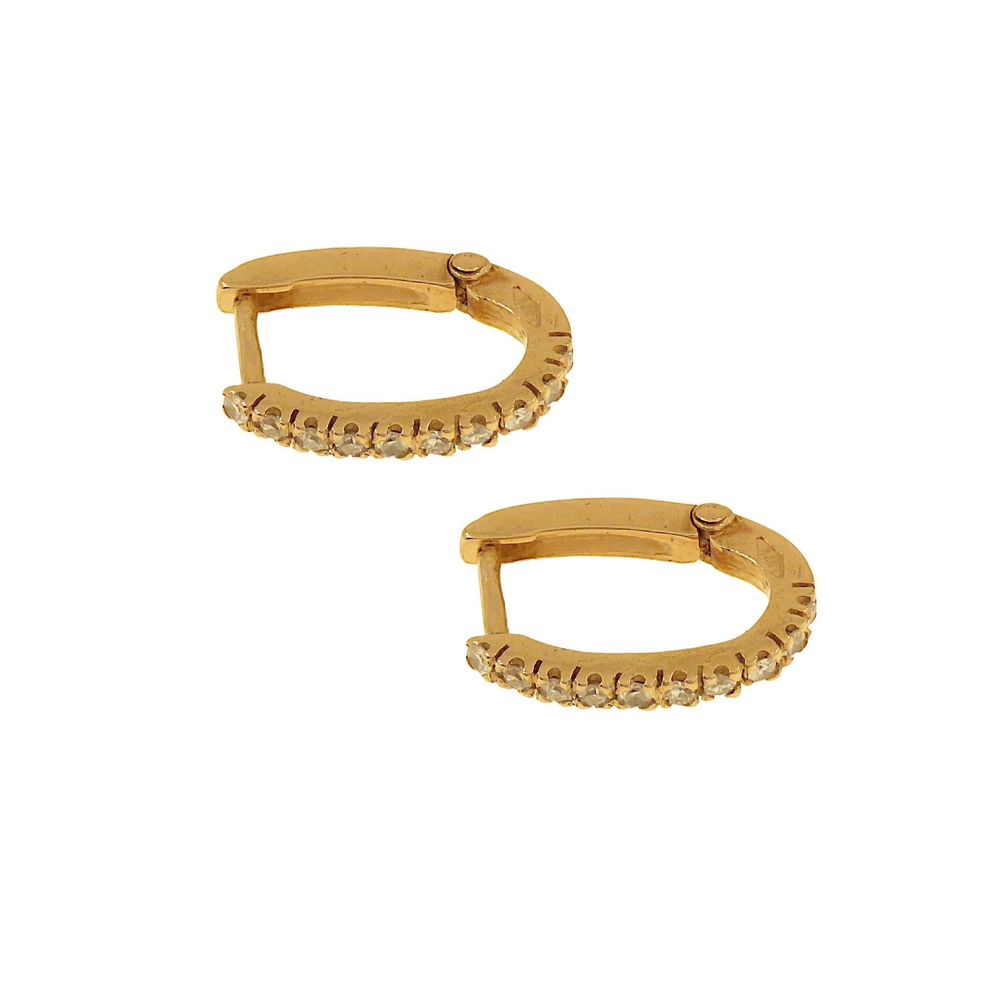 Brilliant Cut Rose Gold Hoop Earrings with Diamonds Made in Italy For Sale