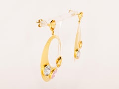 Orecchini a Cerchio pendente in Oro Giallo 18 Kt e Quarzo