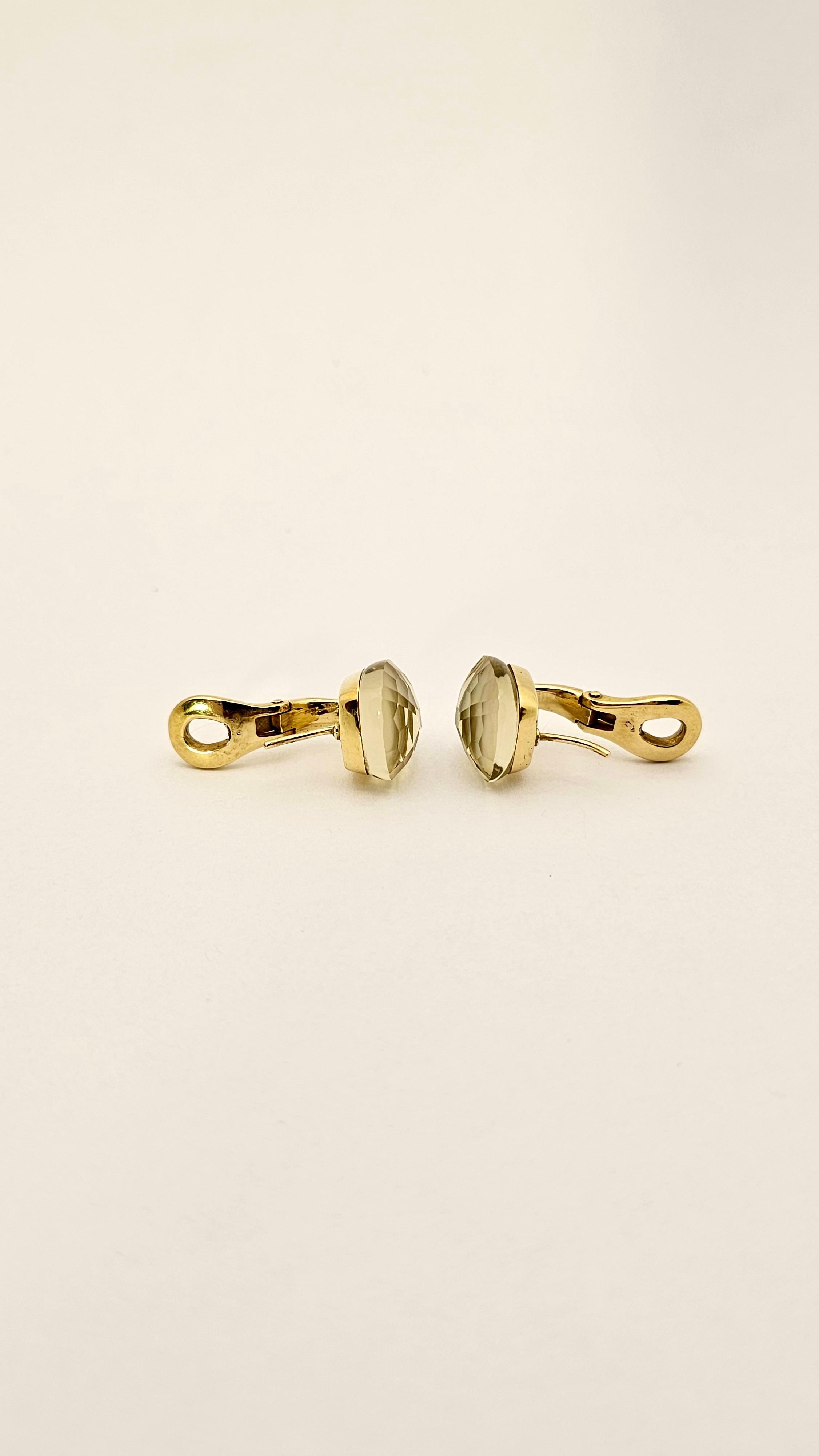 Briolette Cut Nude Quartz and Mother of Pearl Clip Earrings in 18Kt Yellow Gold For Sale