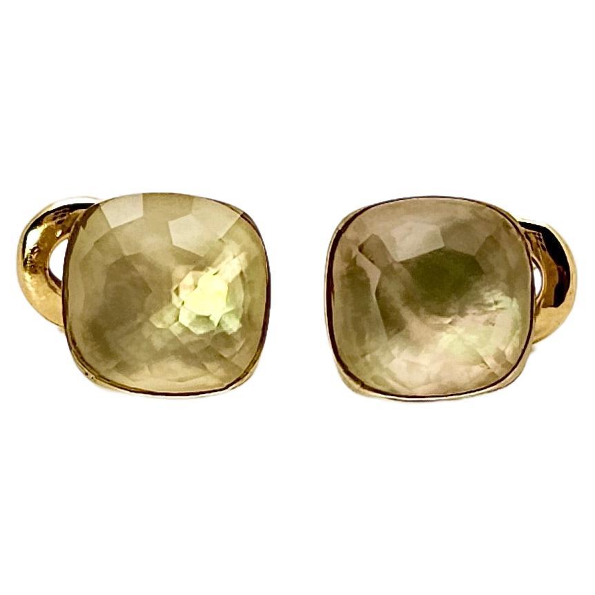 Boucles d'oreilles clip en or jaune 18 carats, quartz nude et nacre