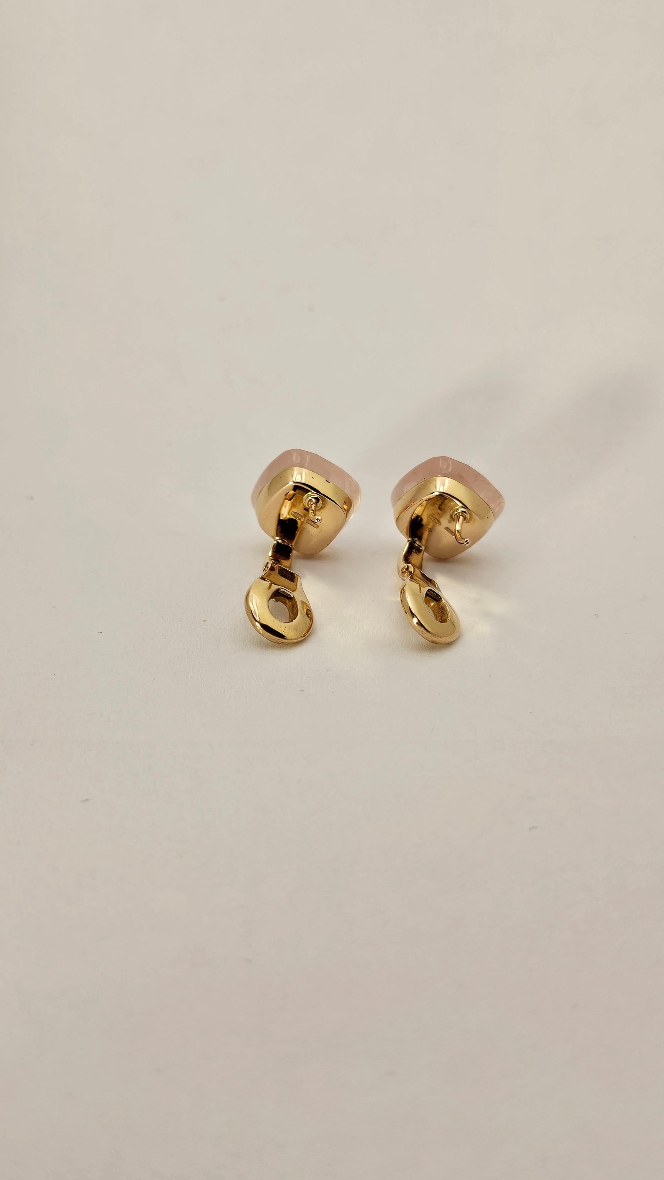 Boucles d'oreilles clip nude en or rose 18Kt avec quartz rose et nacre Neuf - En vente à Cattolica, IT