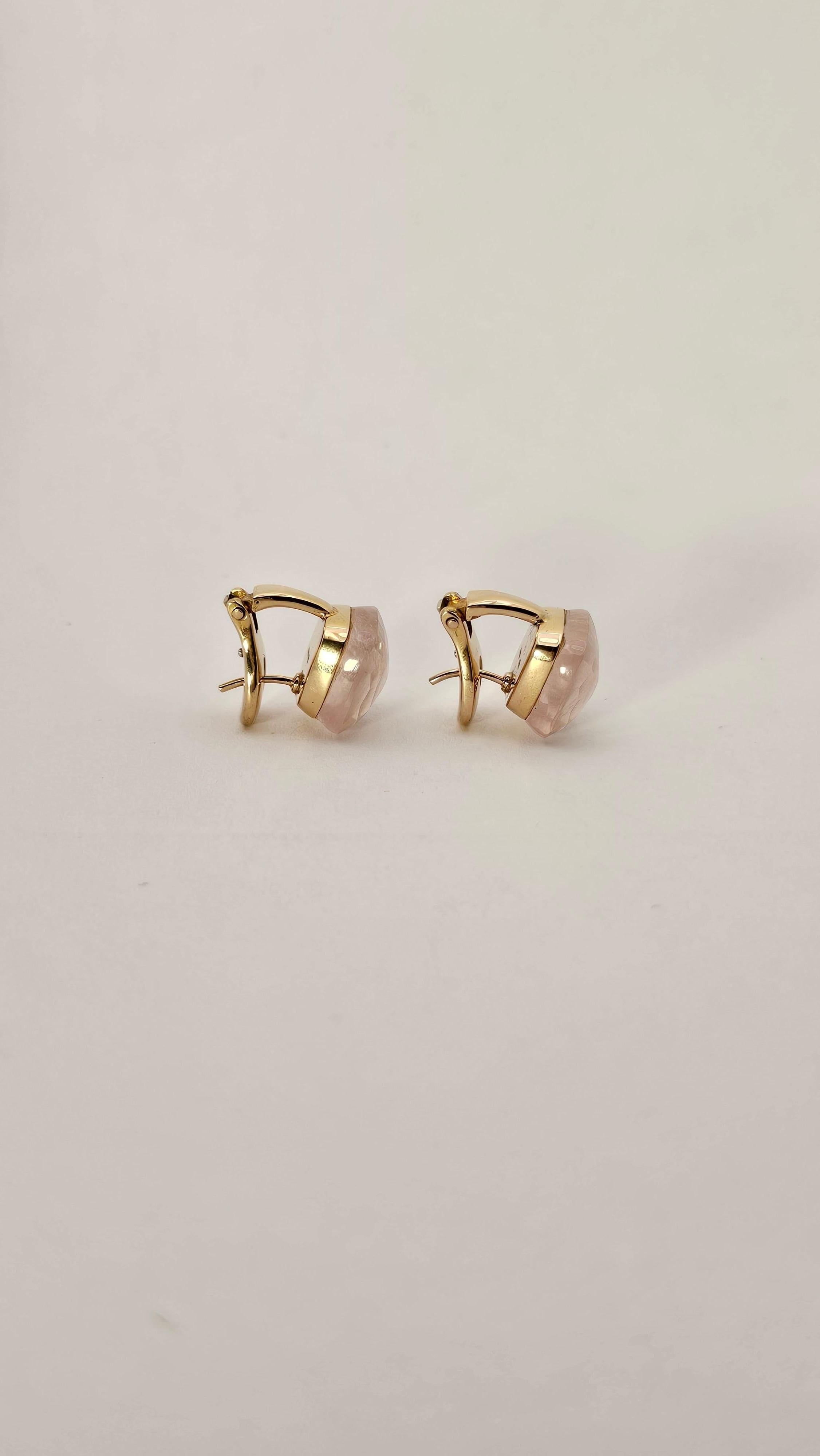 Boucles d'oreilles clip nude en or rose 18Kt avec quartz rose et nacre Unisexe en vente