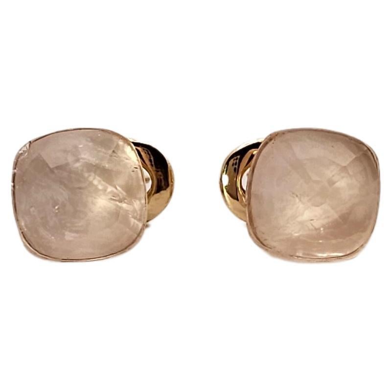 Rose Quartz and Mother of Pearl 18Kt Rose Gold Nude Clip Earrings