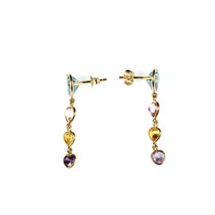 boucles d'oreilles cœur dégradé avec diverses pierres précieuses en or 18k