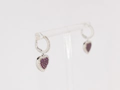 Orecchini a Cuore in Oro Bianco Diamanti e Rubini