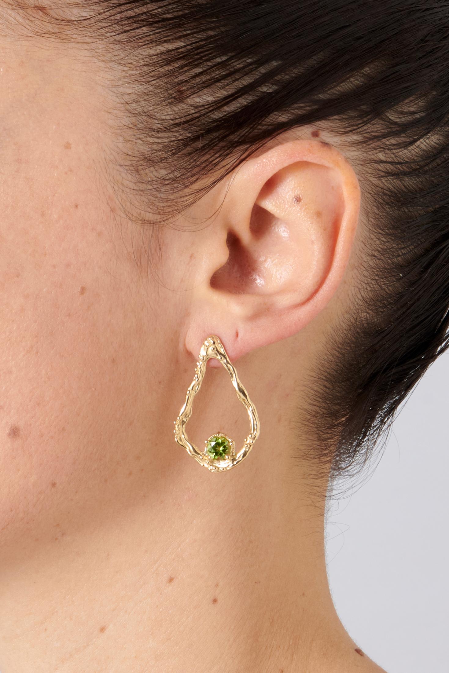 Brilliant Cut Drop earrings with Peridot and Pearls For Sale