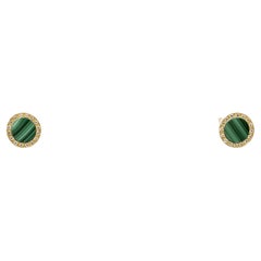 Malachite and Diamond Lobe Earrings in 18kt Yellow Gold