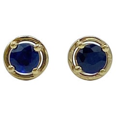 18Kt gold and blue sapphire lobe earrings Made in italy