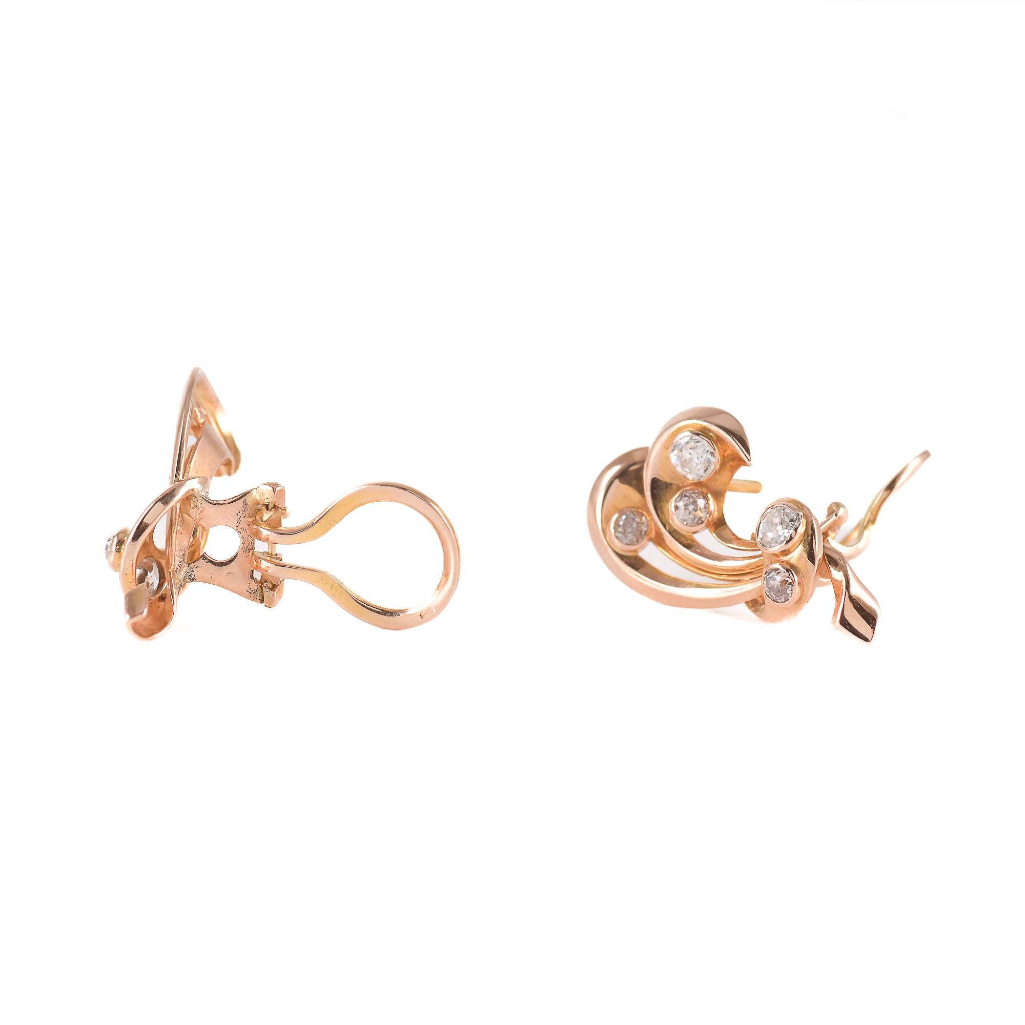 Ohrringe aus Rotgold mit Diamanten im alten europäischen Schliff im Angebot 5