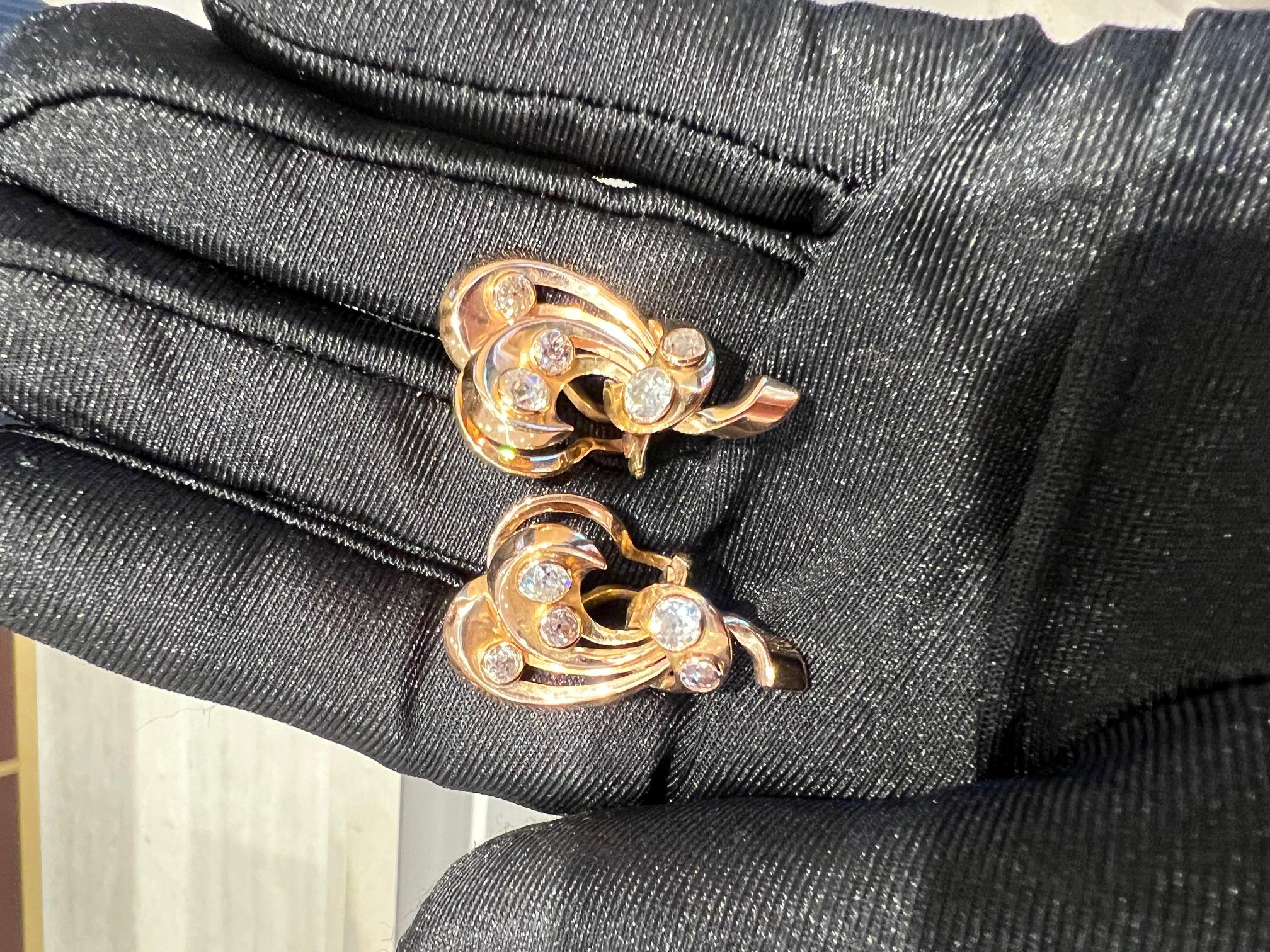 Ohrringe aus Rotgold mit Diamanten im alten europäischen Schliff (Old European Cut) im Angebot