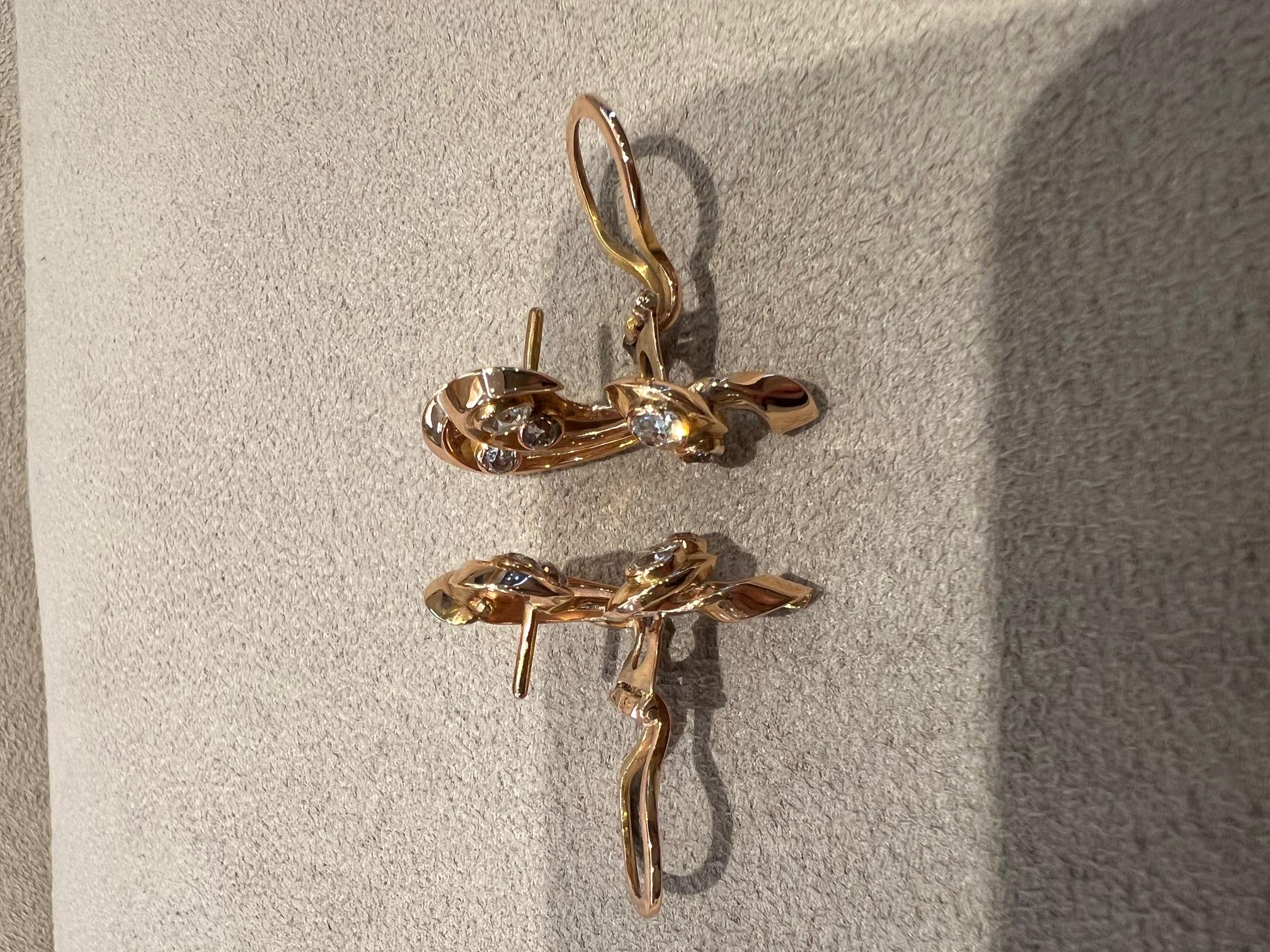 Ohrringe aus Rotgold mit Diamanten im alten europäischen Schliff im Zustand „Gut“ im Angebot in Bologna, IT