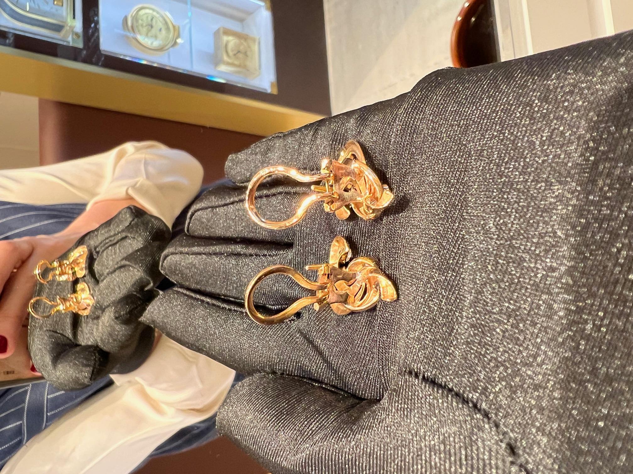 Ohrringe aus Rotgold mit Diamanten im alten europäischen Schliff im Angebot 1
