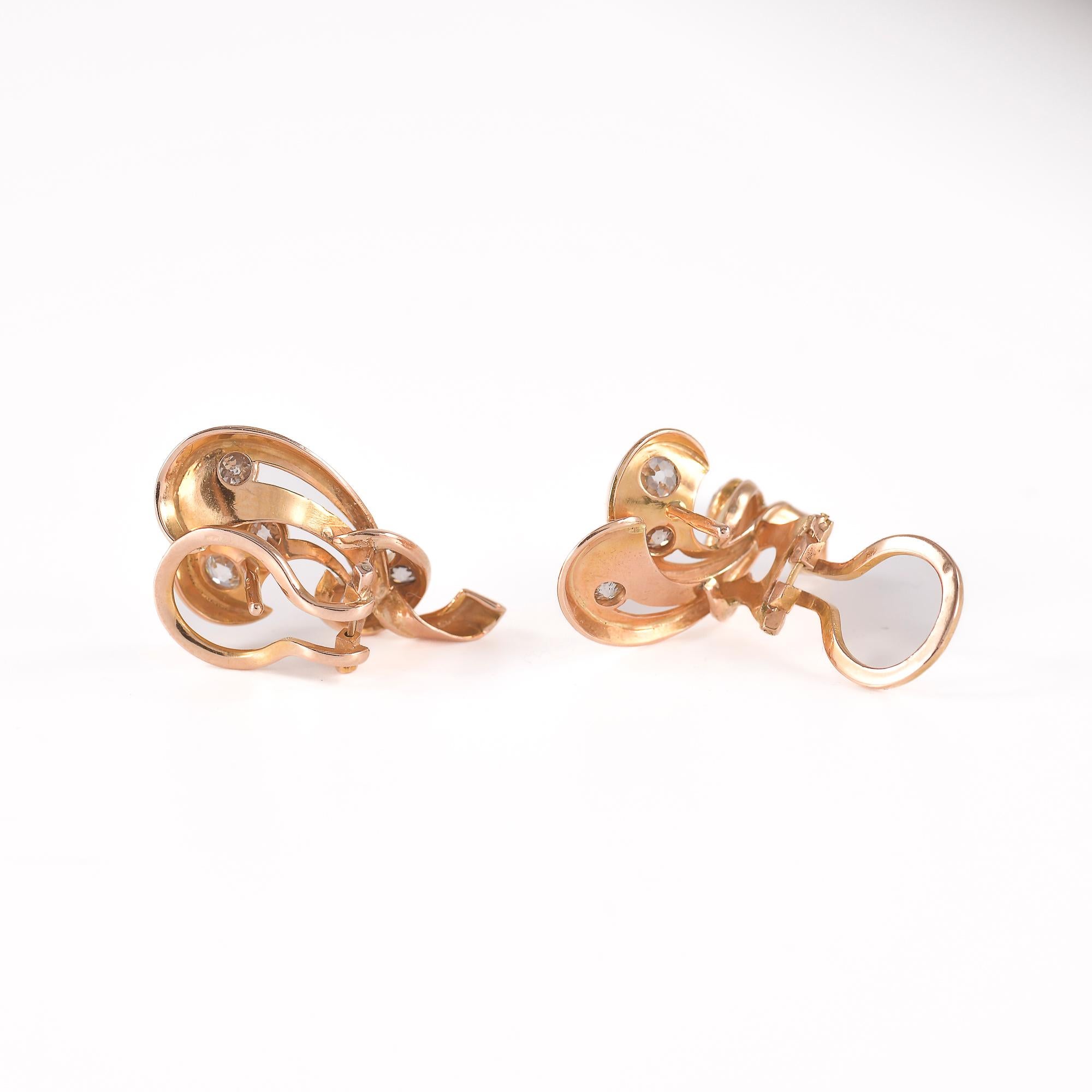 Ohrringe aus Rotgold mit Diamanten im alten europäischen Schliff im Angebot 3