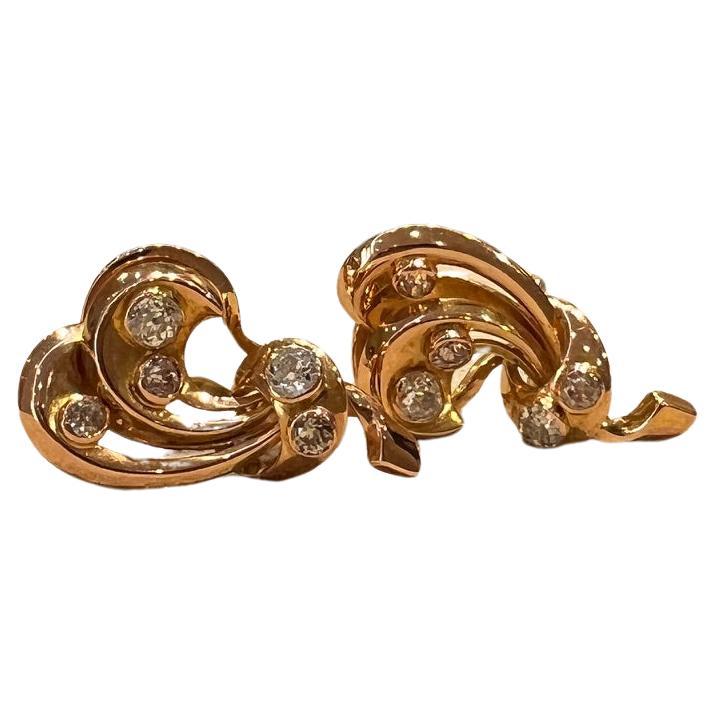 Ohrringe aus Rotgold mit Diamanten im alten europäischen Schliff (Art déco) im Angebot