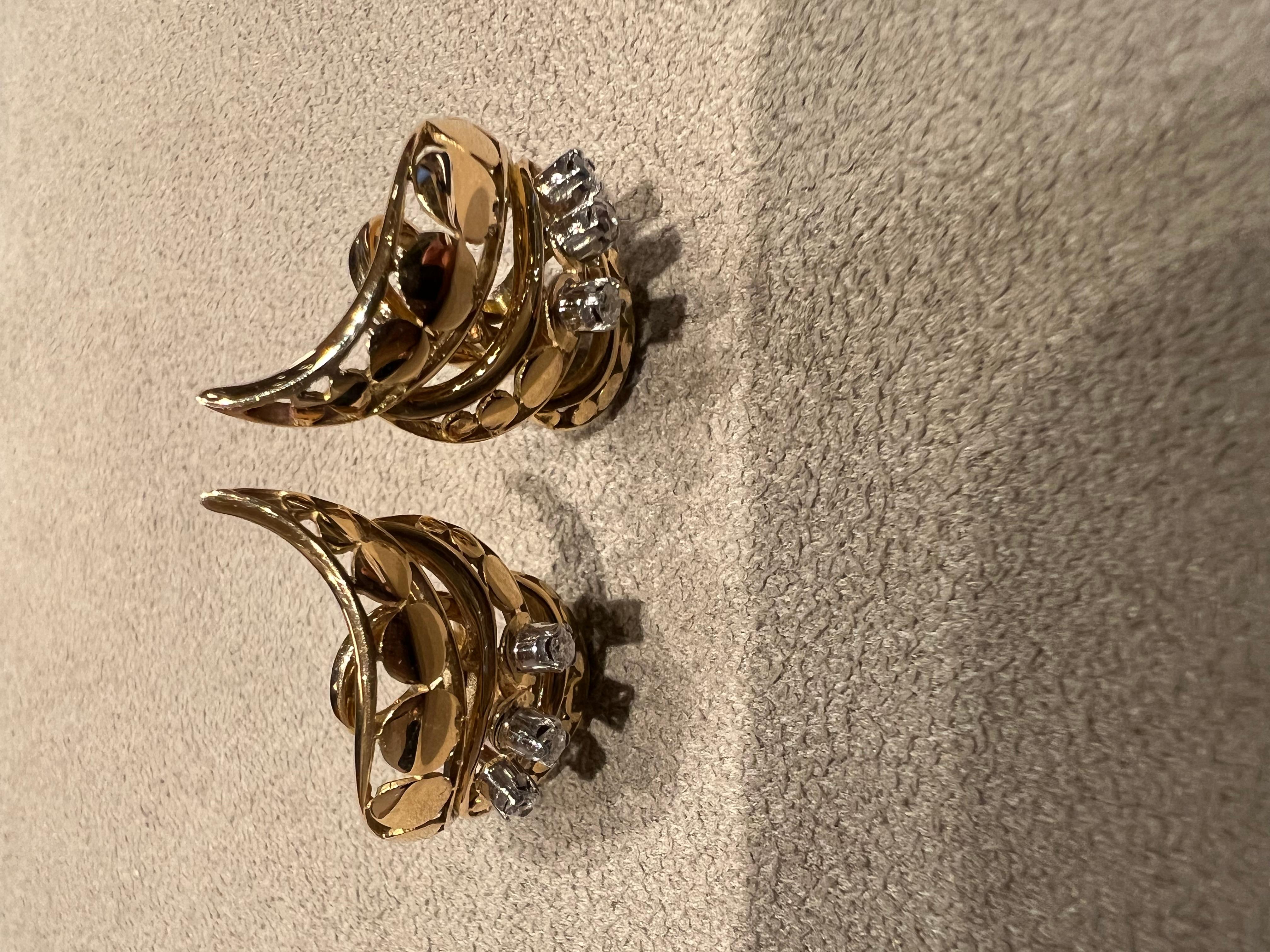 Art déco Boucles d'oreilles lobe en or rose et blanc avec diamants de taille européenne ancienne en vente