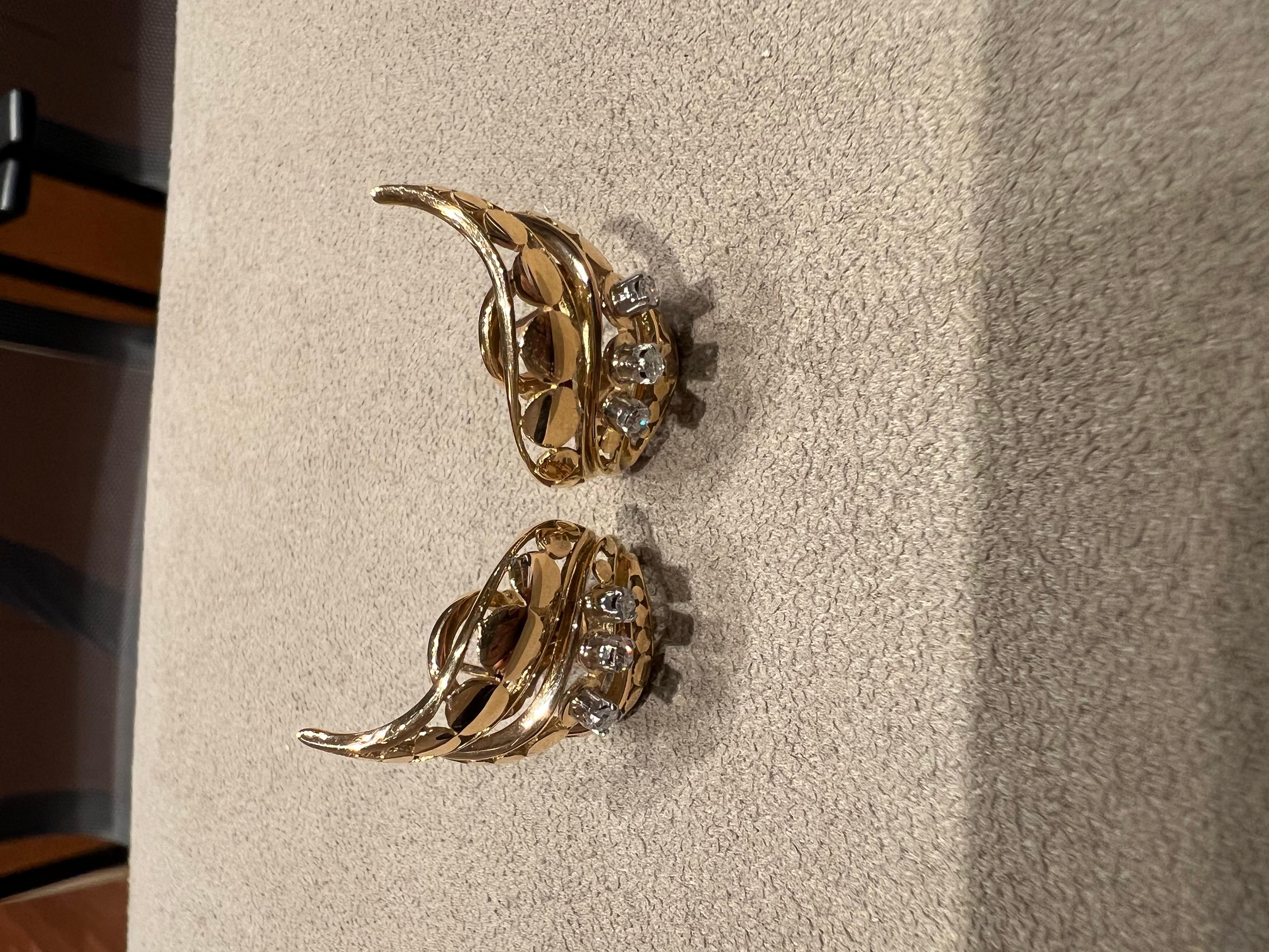 Old European Cut Boucles d'oreilles lobe en or rose et blanc avec diamants de taille européenne ancienne en vente