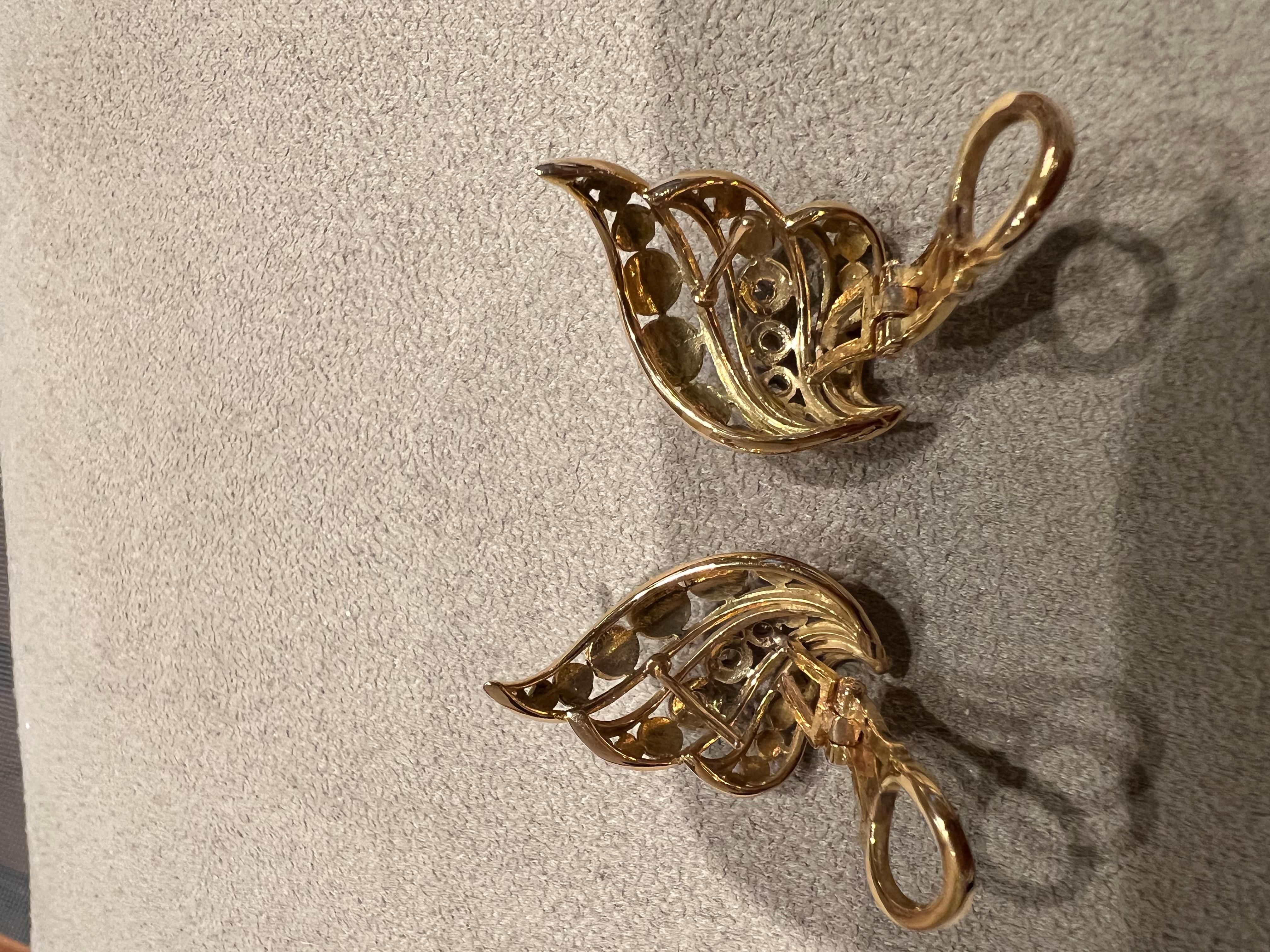 Boucles d'oreilles lobe en or rose et blanc avec diamants de taille européenne ancienne Bon état - En vente à Bologna, IT
