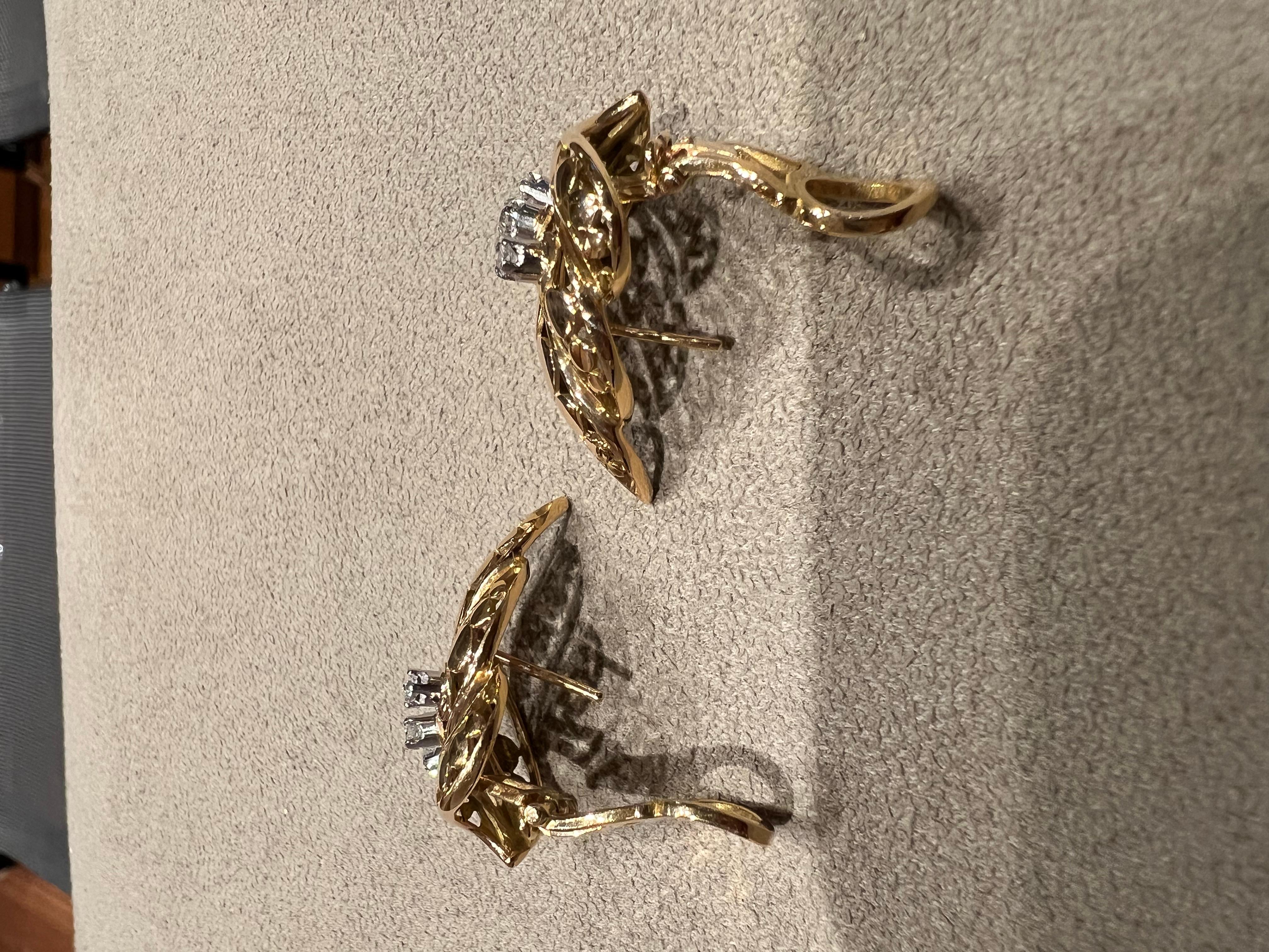 Boucles d'oreilles lobe en or rose et blanc avec diamants de taille européenne ancienne Pour femmes en vente