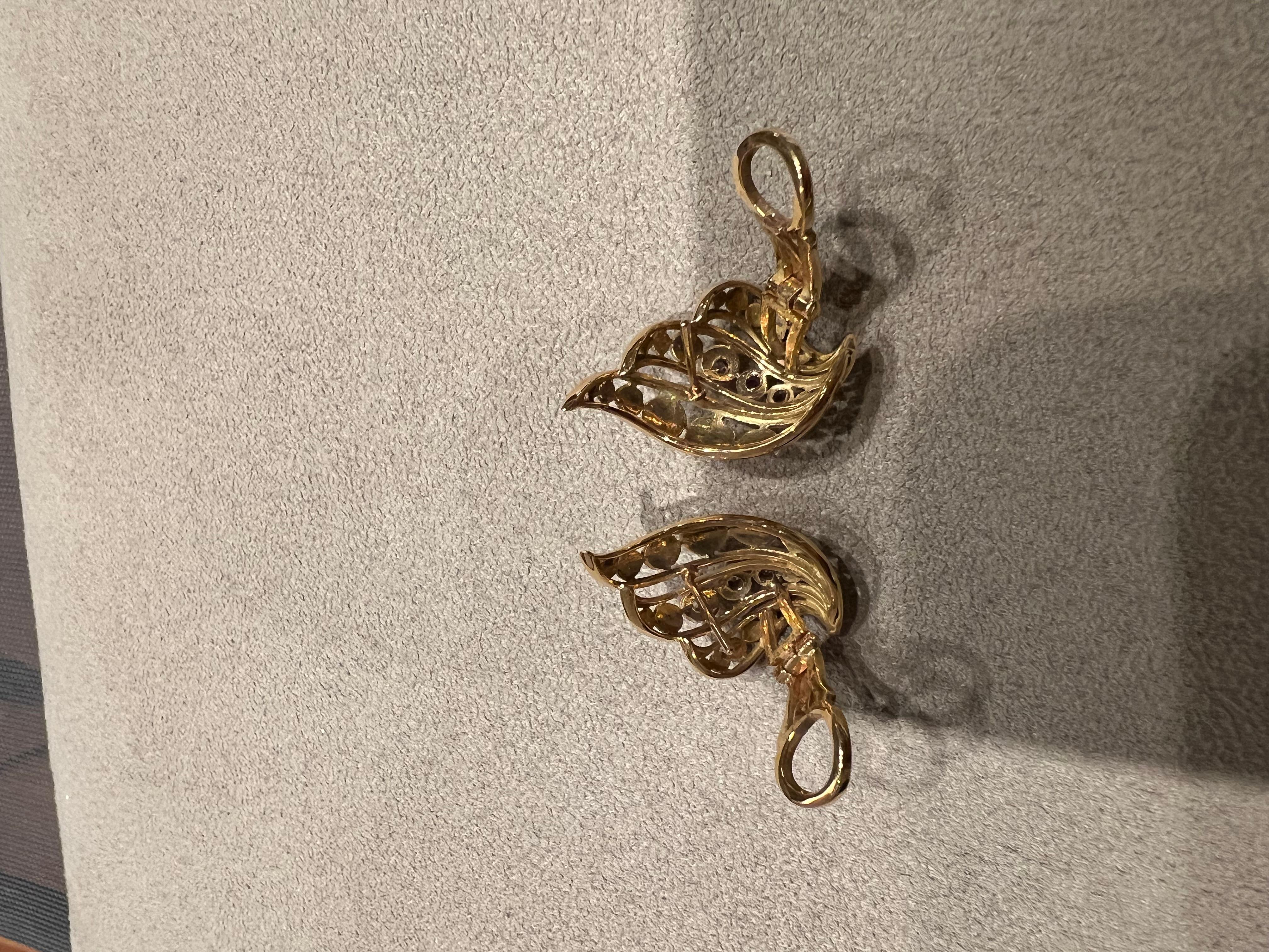 Boucles d'oreilles lobe en or rose et blanc avec diamants de taille européenne ancienne en vente 1
