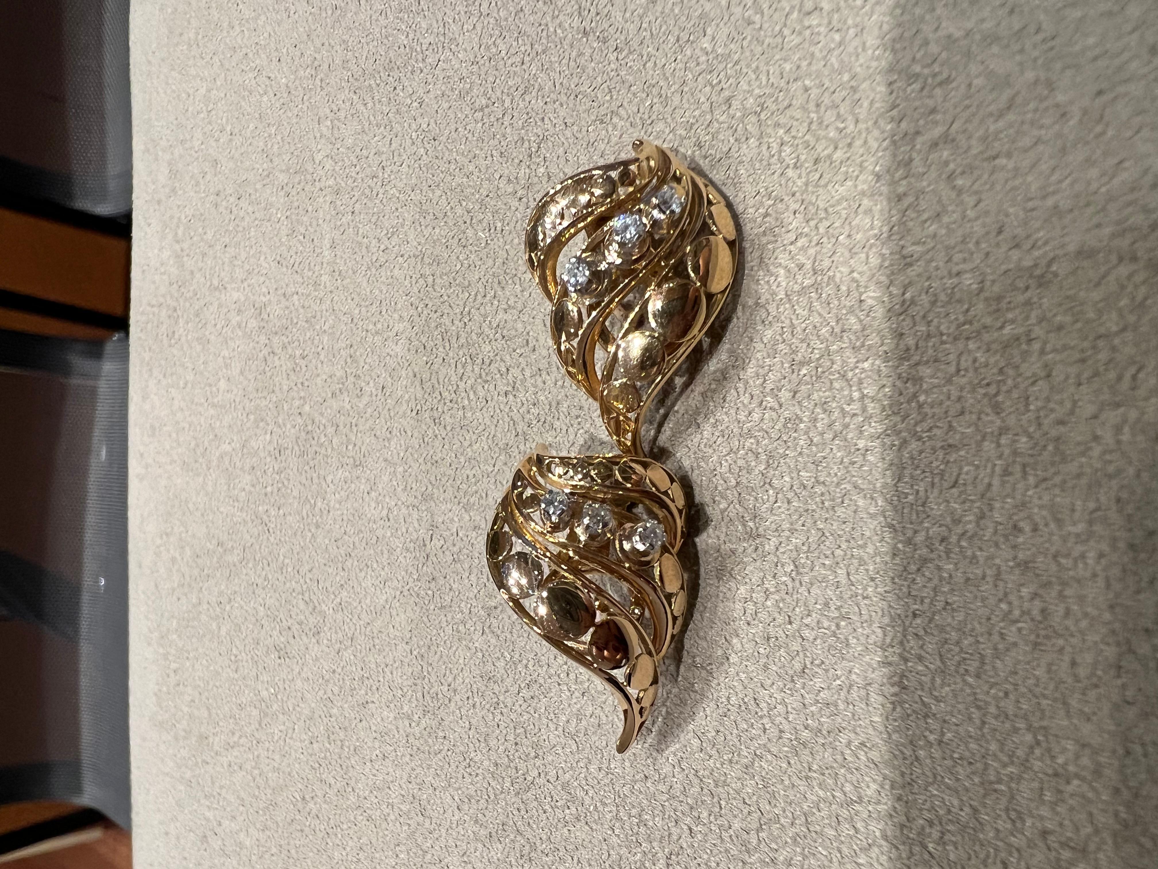 Boucles d'oreilles lobe en or rose et blanc avec diamants de taille européenne ancienne en vente 2