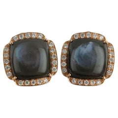 Orecchini a lobo in oro rosso con diamanti e madreperla nera cabochon