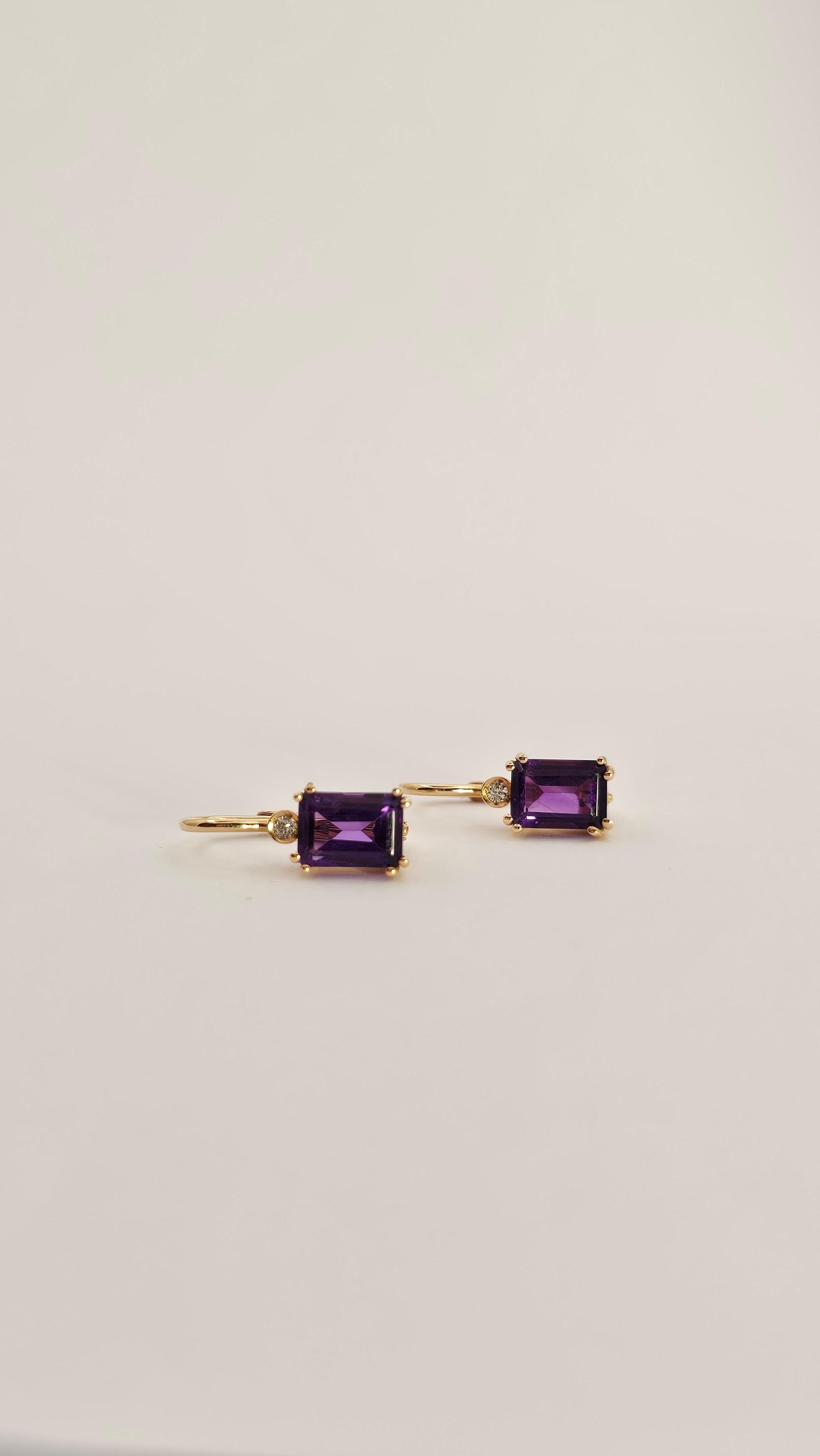 Emerald Cut 18 Kt Gold Amethyst and Diamond Nun Earrings For Sale